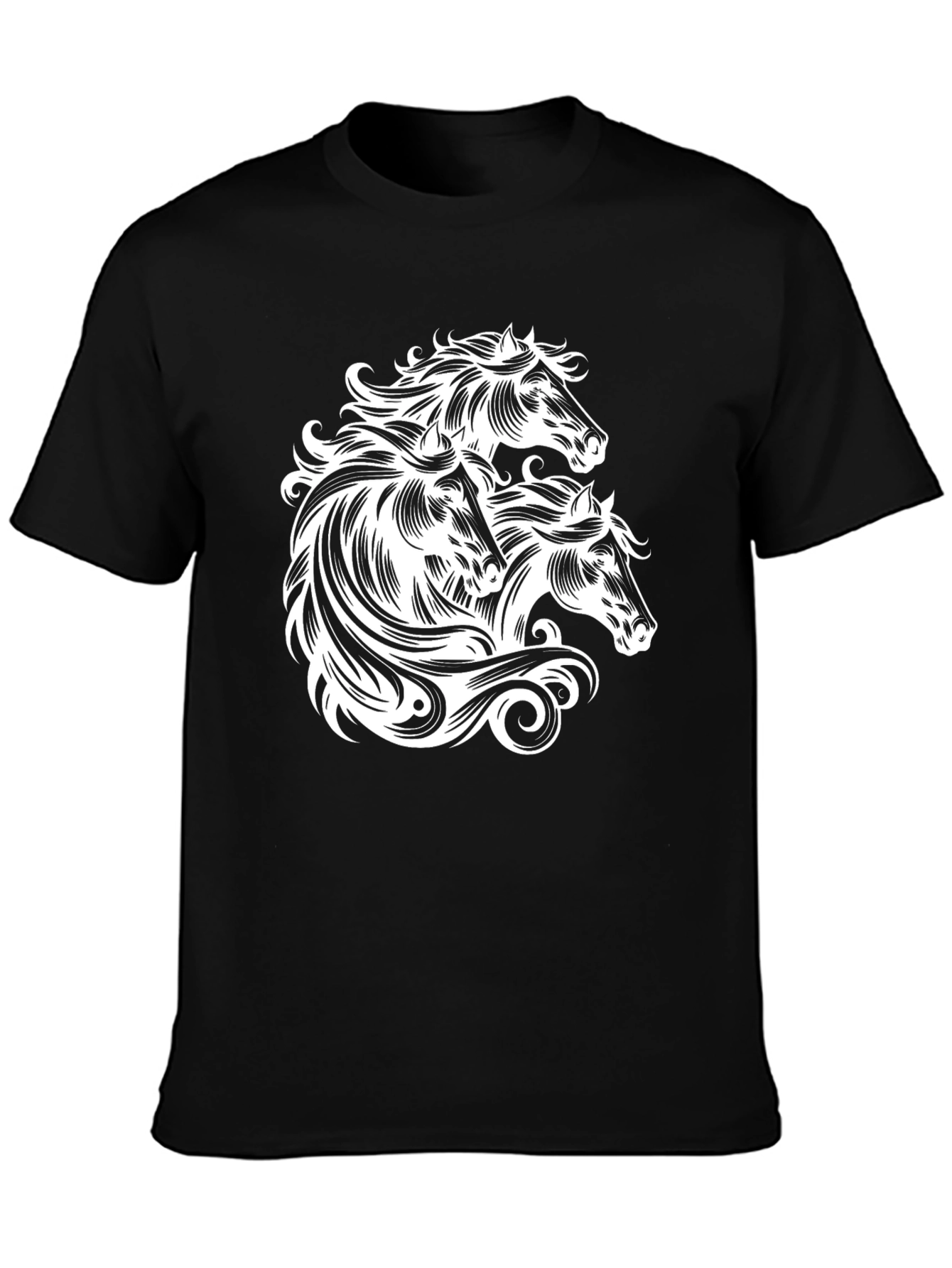Black T-Shirt with Horse Heads Graphic