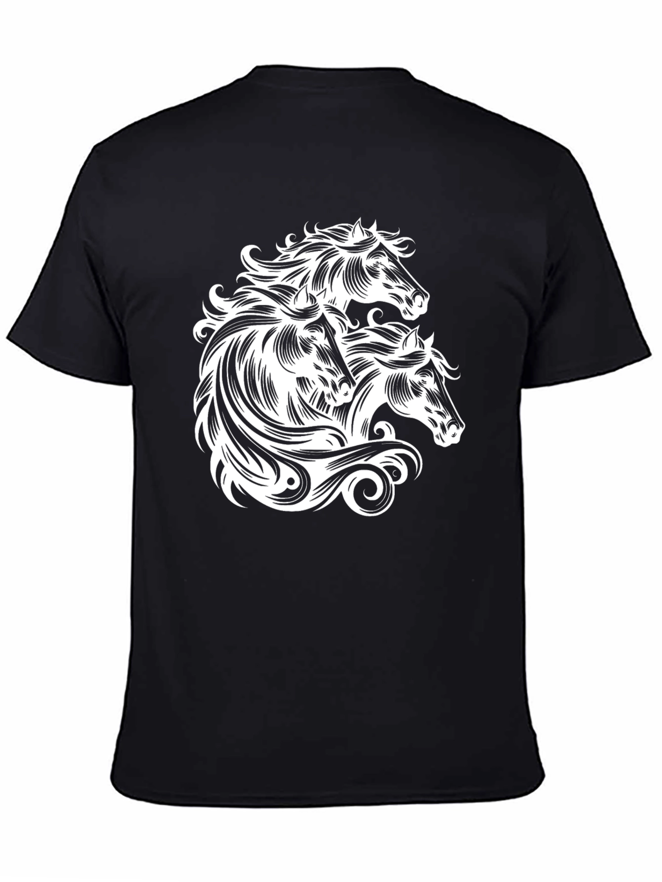 Black T-Shirt with Horse Heads Graphic