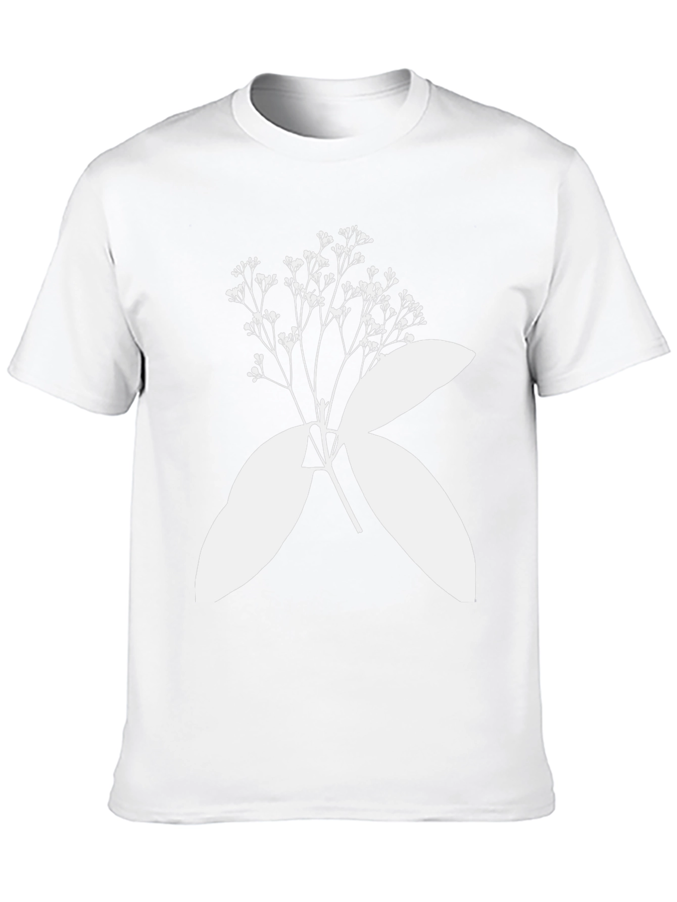 Black T-Shirt with Botanical White Print