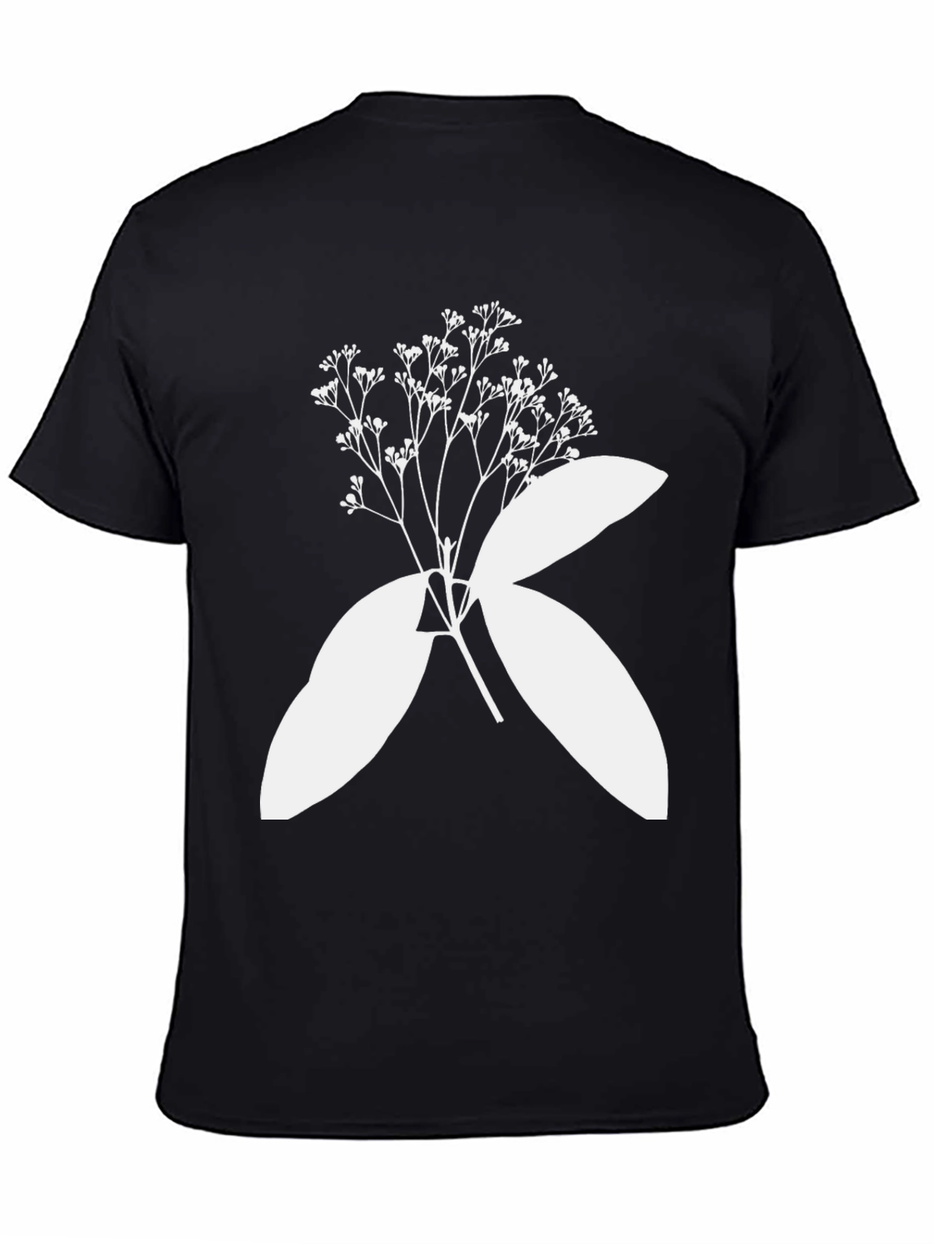 Black T-Shirt with Botanical White Print
