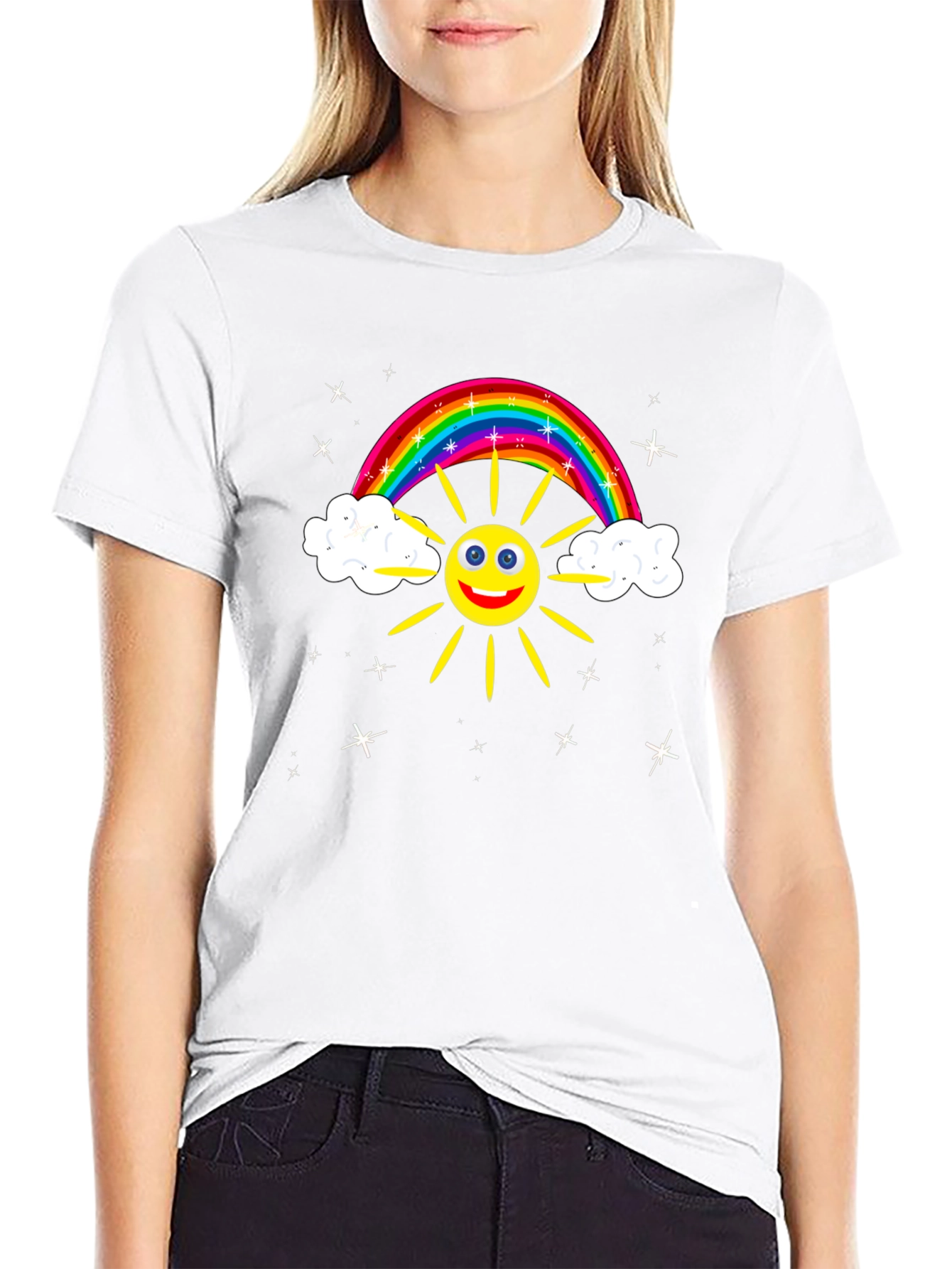 Rainbow Sun Graphic T-Shirt - Cheerful Design