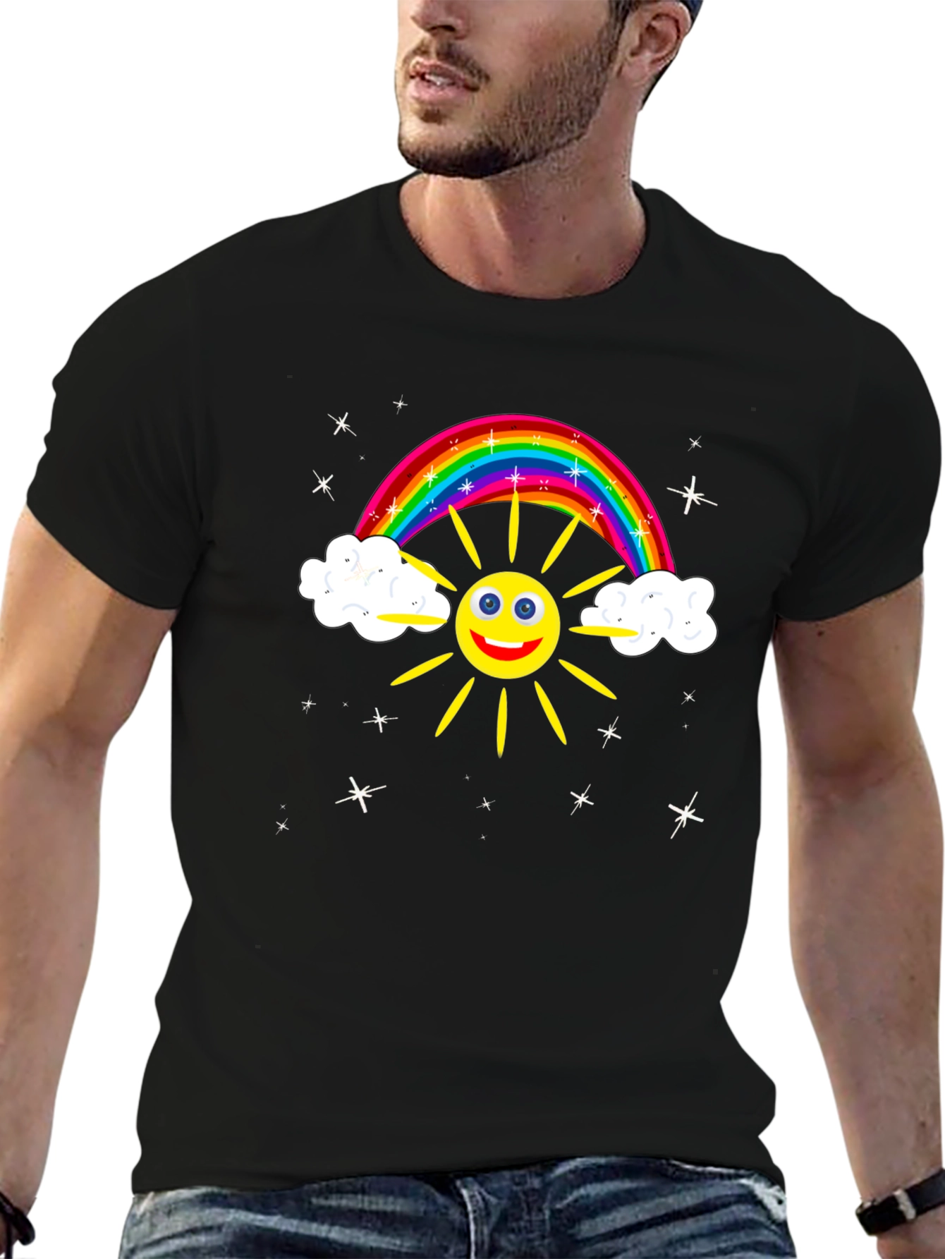 Rainbow Sun Graphic T-Shirt - Cheerful Design