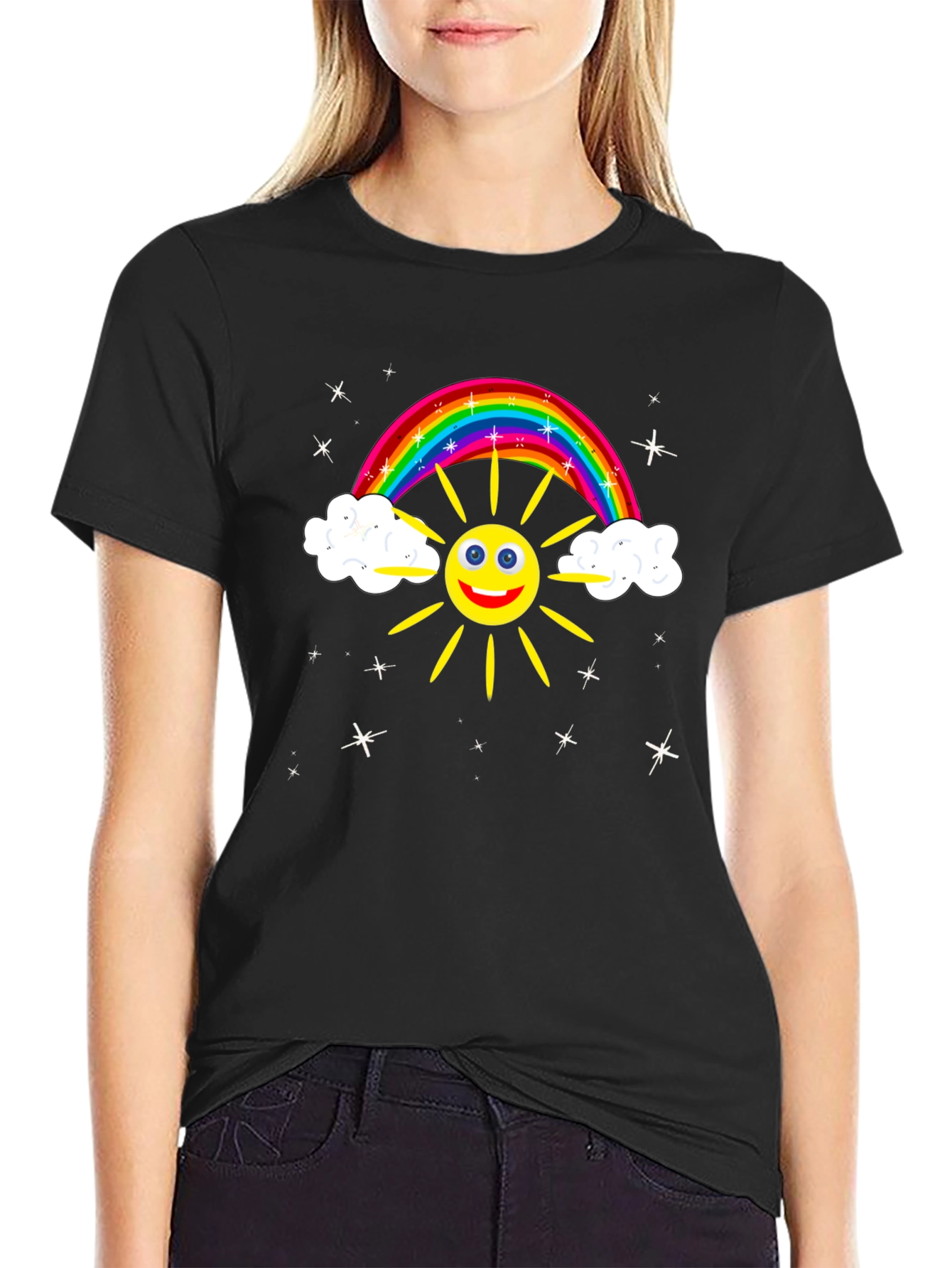 Rainbow Sun Graphic T-Shirt - Cheerful Design