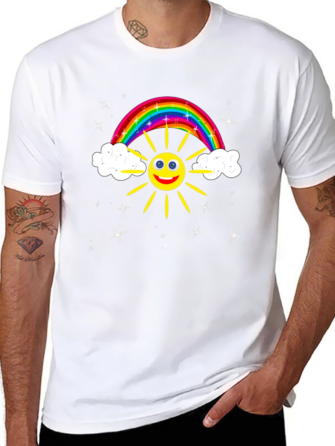Rainbow Sun Graphic T-Shirt - Cheerful Design