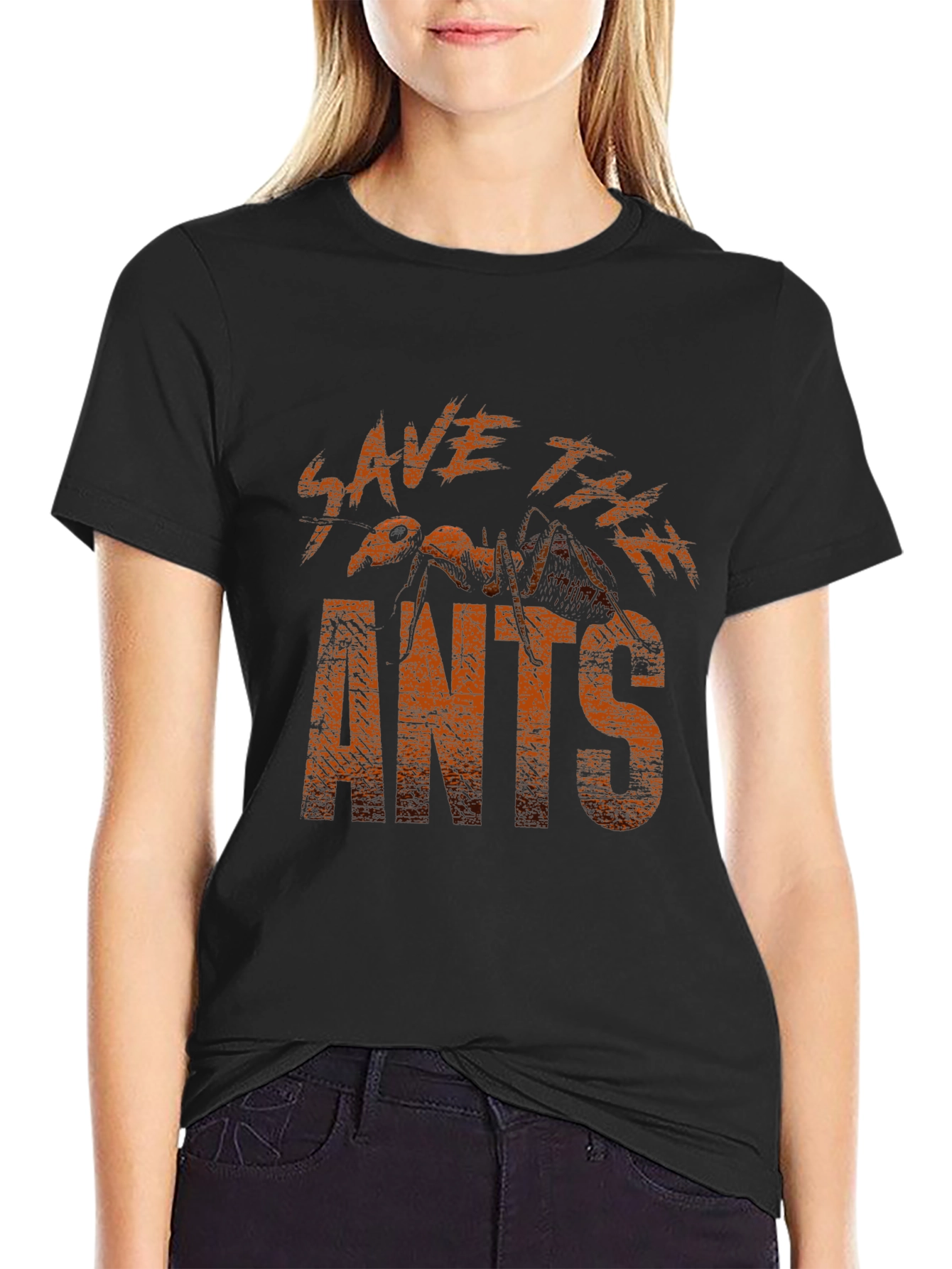 Save The Ants Graphic Tee - Black Cotton T-Shirt