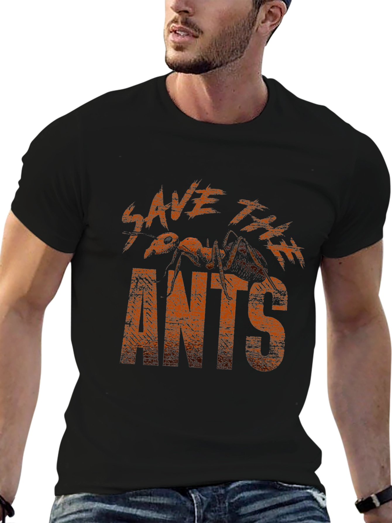 Save The Ants Graphic Tee - Black Cotton T-Shirt