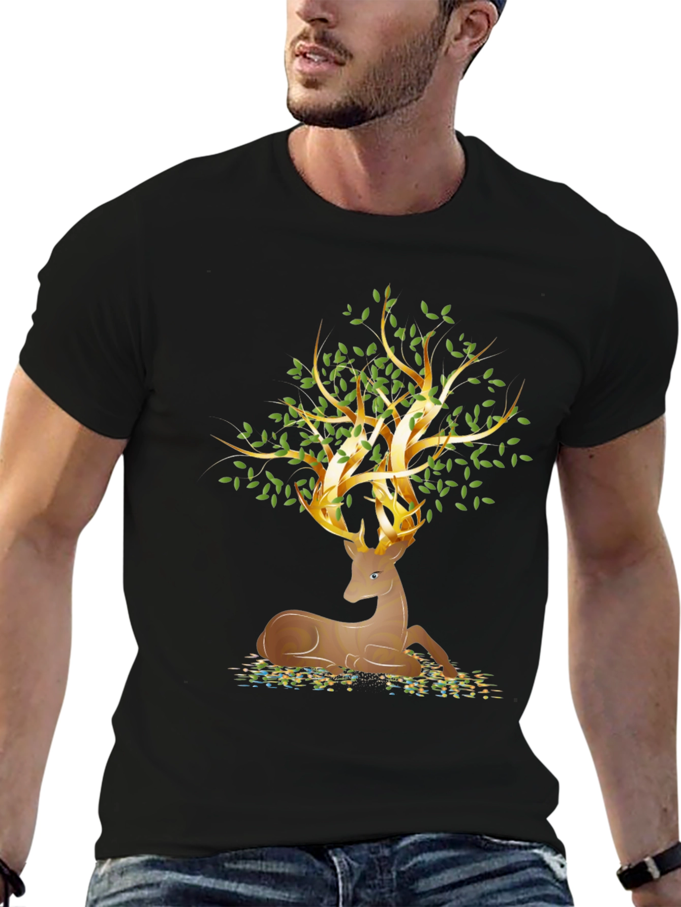 Deer Tree Graphic Tee - Nature Inspired Style