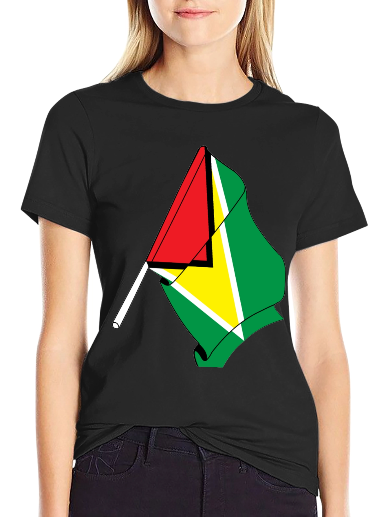 Guyana Flag Graphic Tee - Black Cotton Shirt