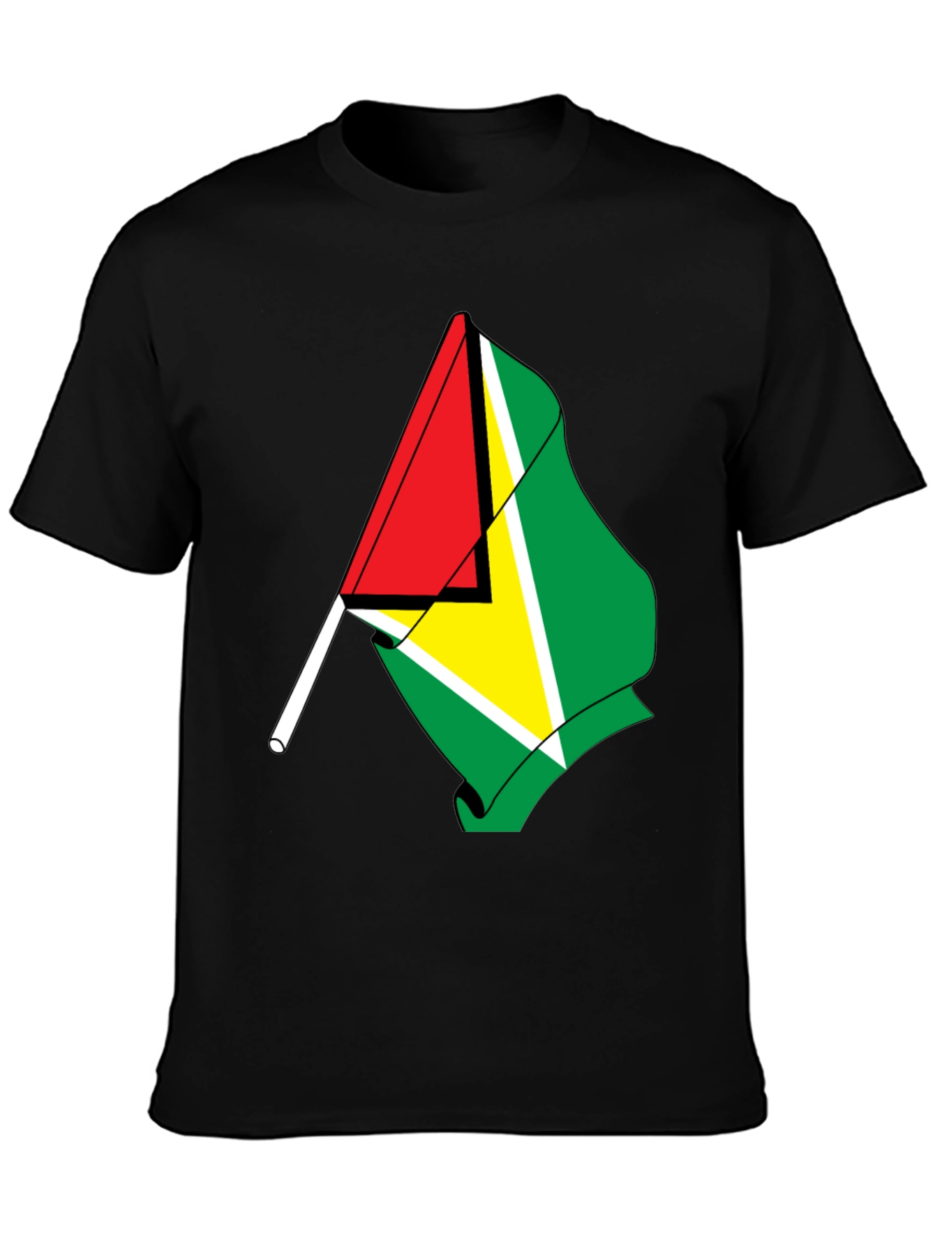 Guyana Flag Graphic Tee - Black Cotton Shirt