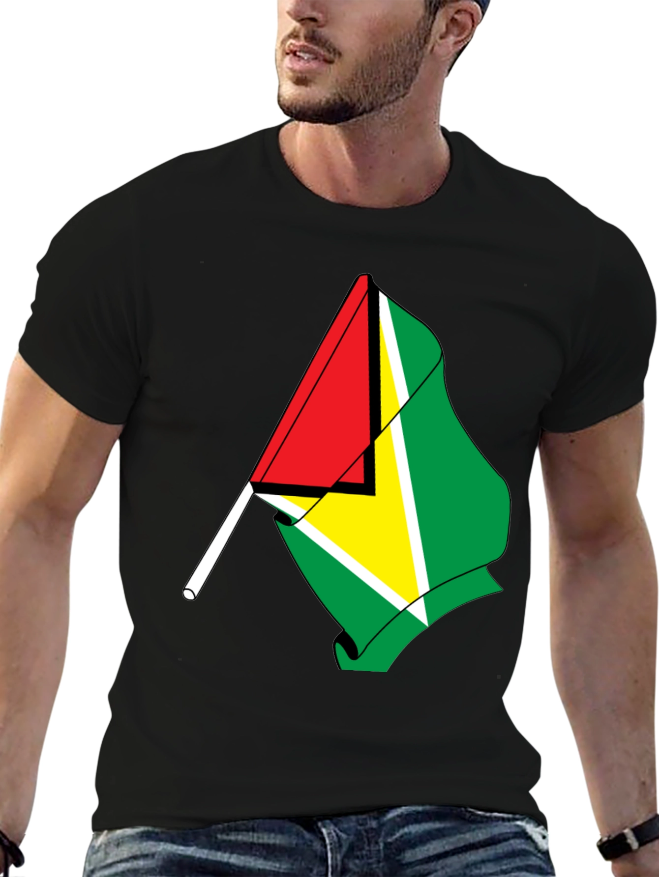 Guyana Flag Graphic Tee - Black Cotton Shirt