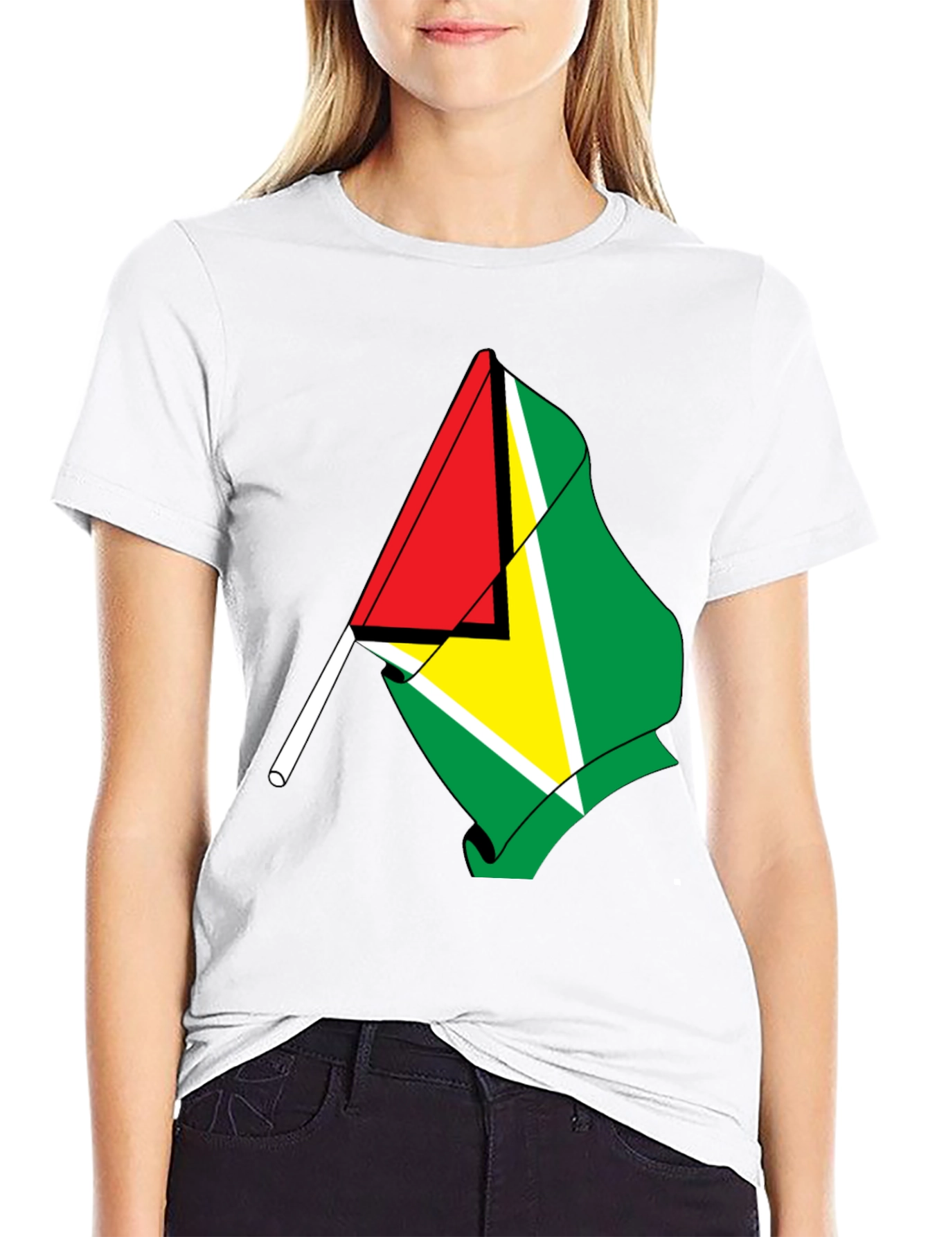 Guyana Flag Graphic Tee - Black Cotton Shirt
