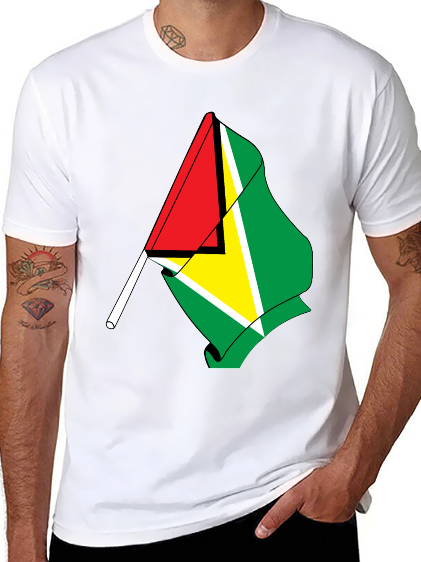 Guyana Flag Graphic Tee - Black Cotton Shirt
