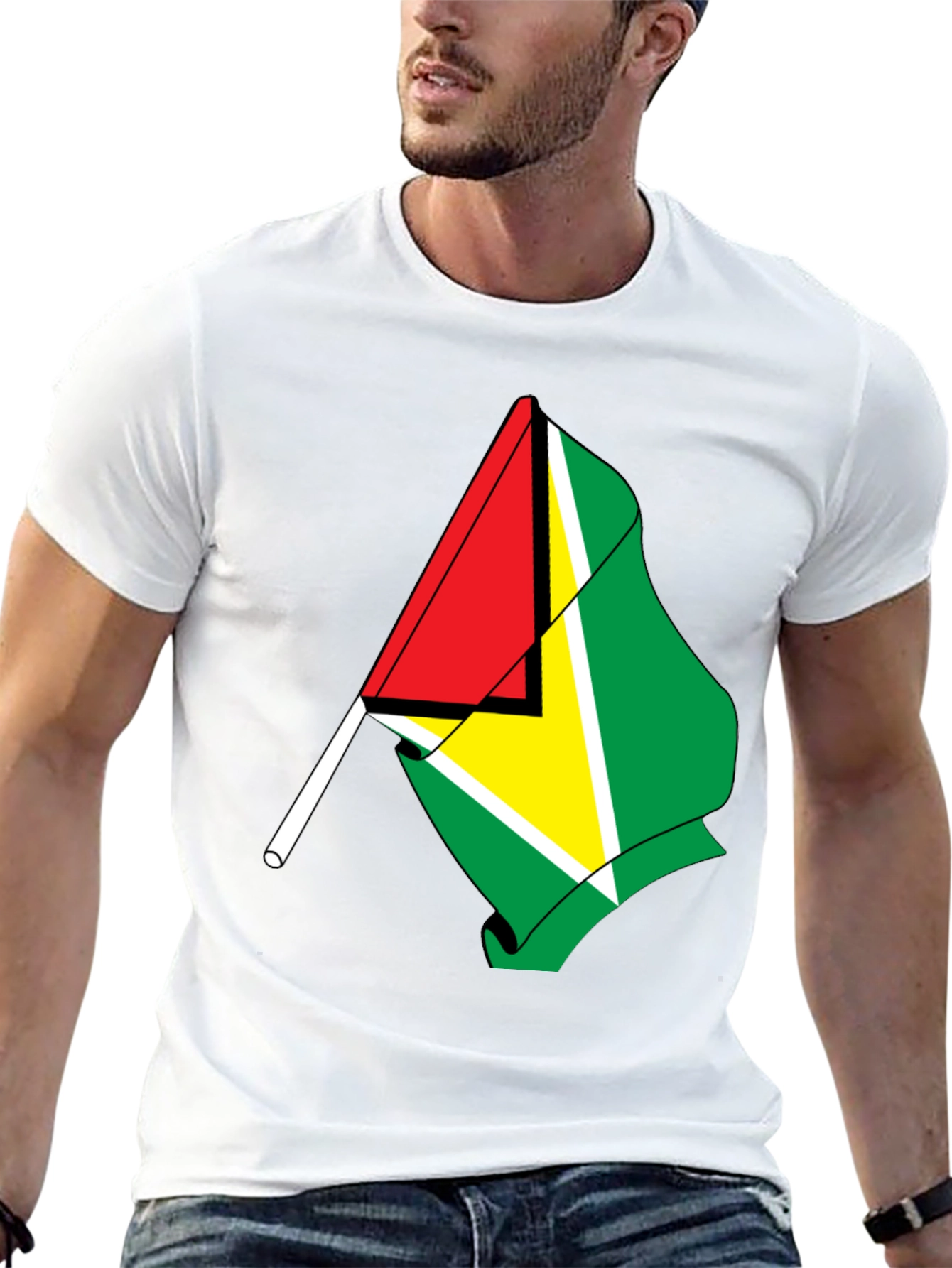 Guyana Flag Graphic Tee - Black Cotton Shirt