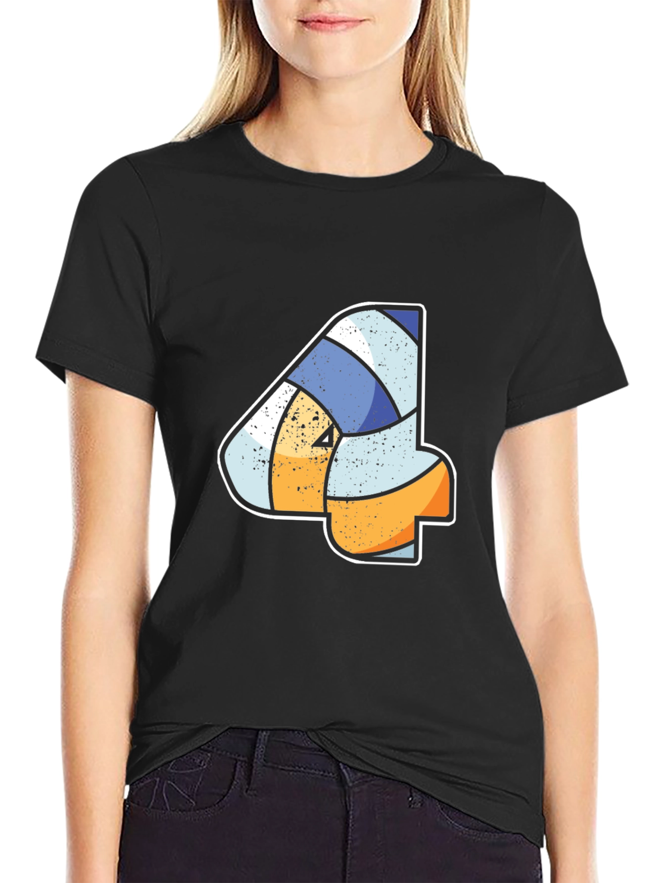 Volleyball Number 4 Black T-Shirt