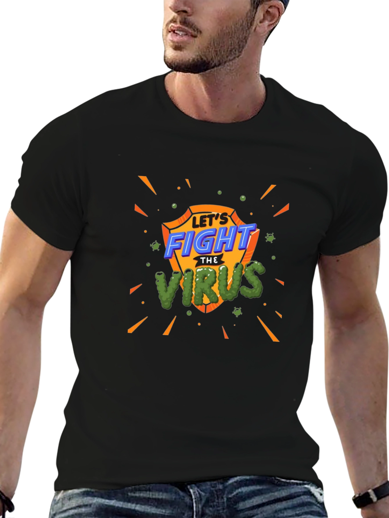 Fight The Virus T-Shirt - Shield Design Black Tee
