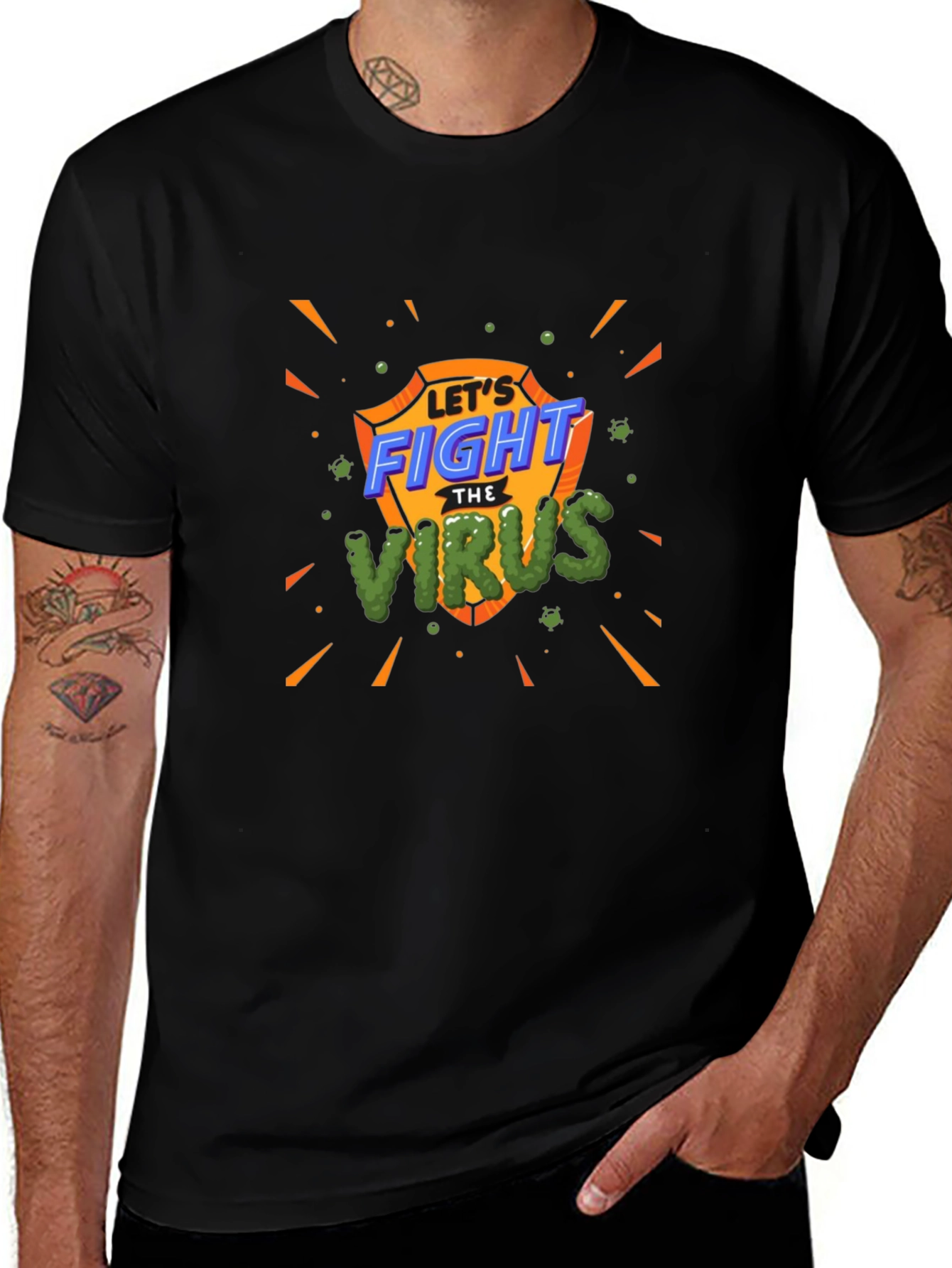 Fight The Virus T-Shirt - Shield Design Black Tee
