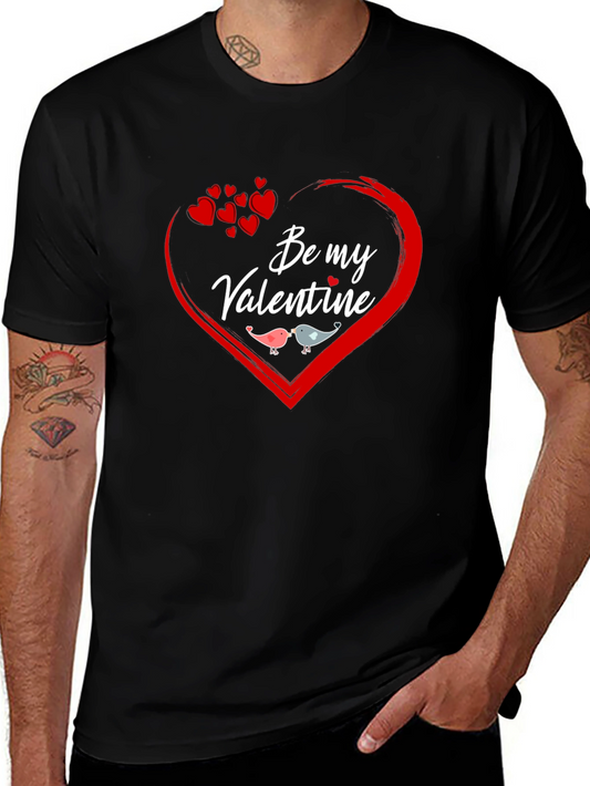 Be My Valentine Graphic Tee - Heart & Birds Design