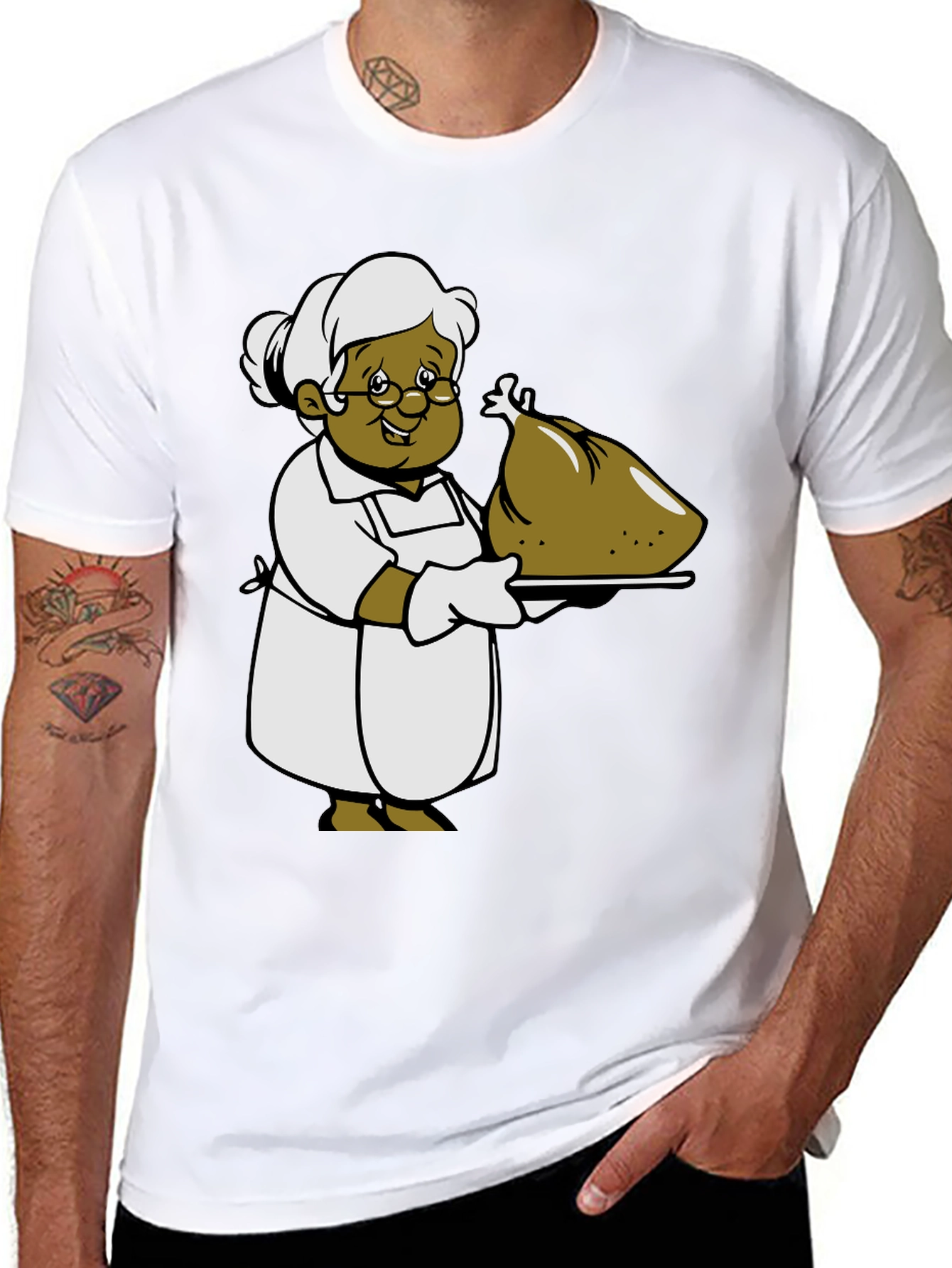 Cartoon Grandma T-Shirt: Thanksgiving Turkey Design