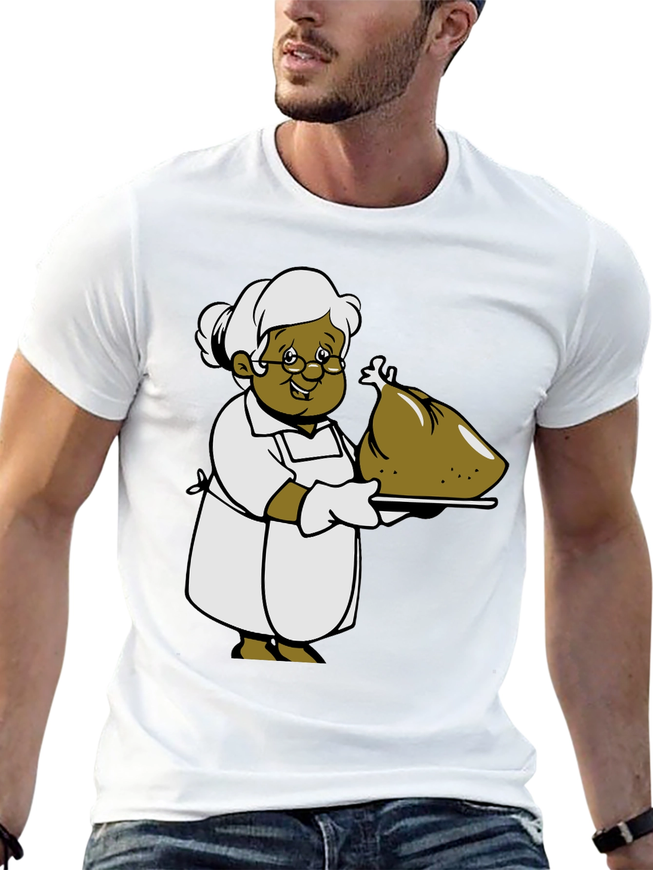 Cartoon Grandma T-Shirt: Thanksgiving Turkey Design