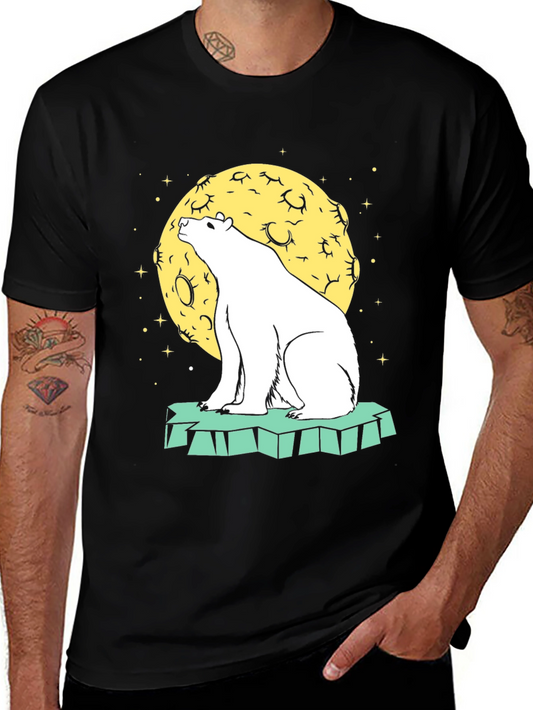 Polar Bear Moon Graphic Tee - Black Cotton Blend Shirt