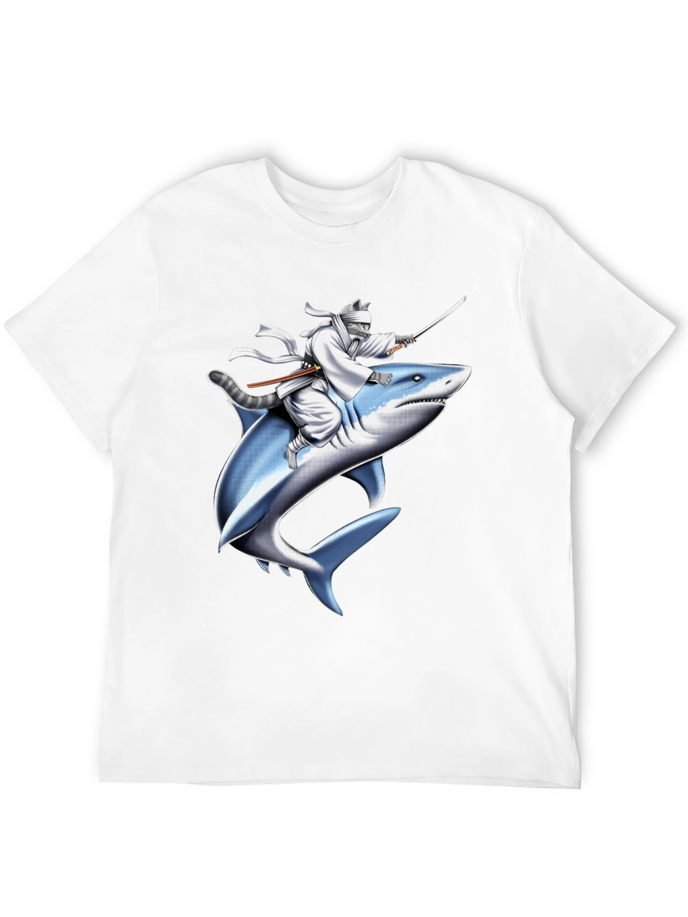 Ninja Cat Riding Shark T-Shirt
