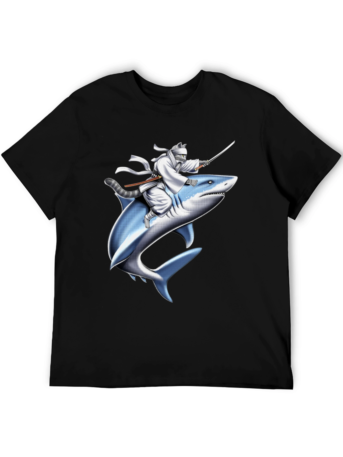Ninja Cat Riding Shark T-Shirt