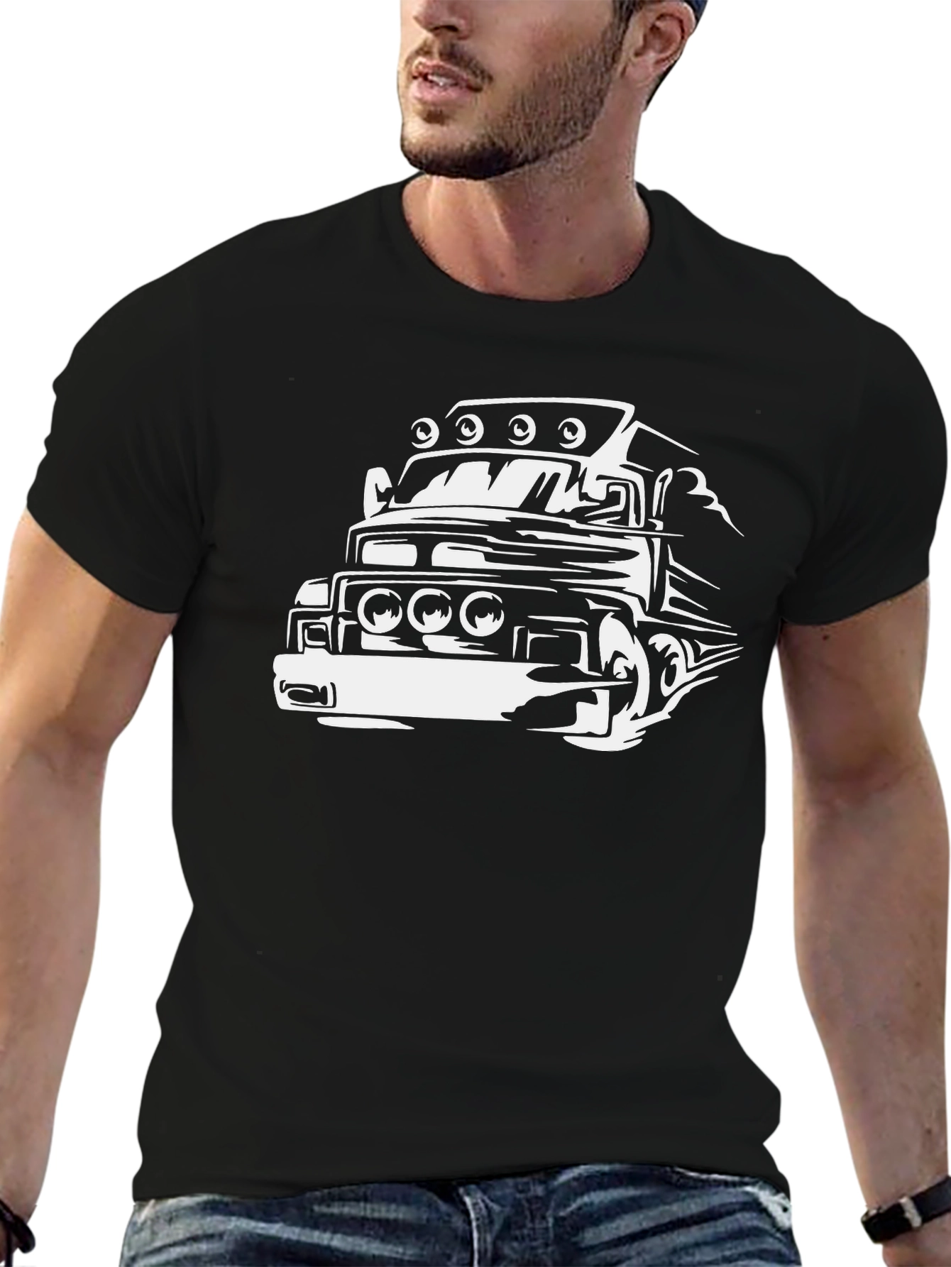 Truck Graphic Tee - Bold Black Cotton Blend