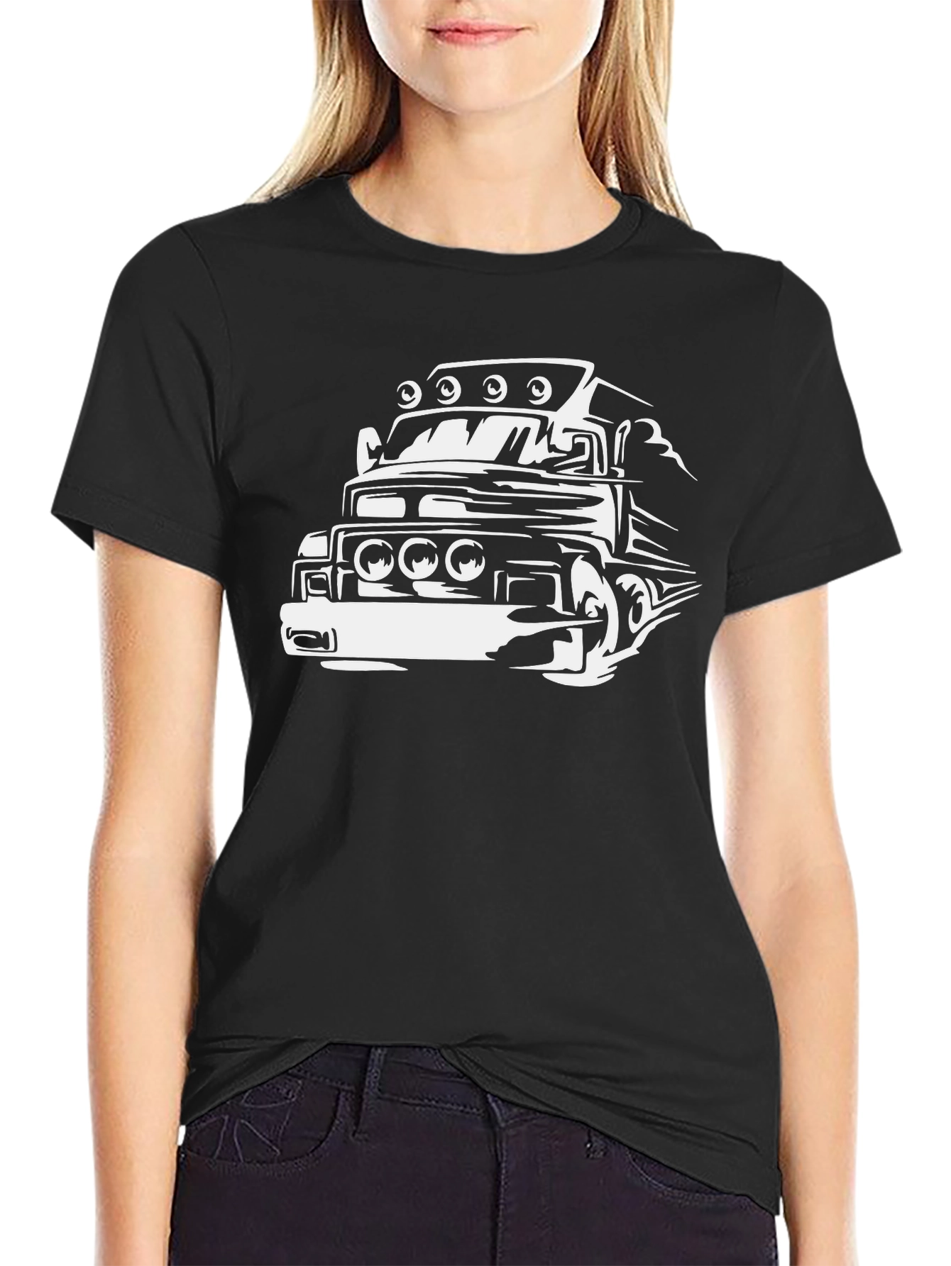 Truck Graphic Tee - Bold Black Cotton Blend