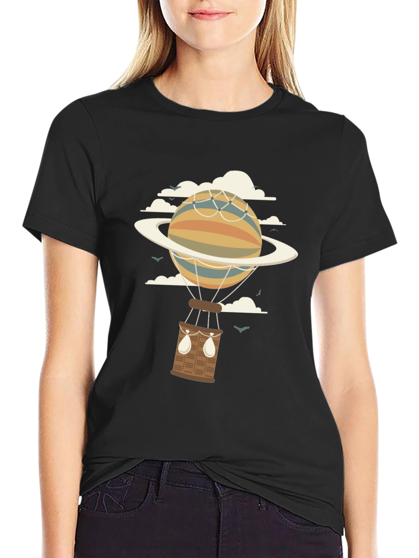 Retro Planet Hot Air Balloon Graphic T-Shirt