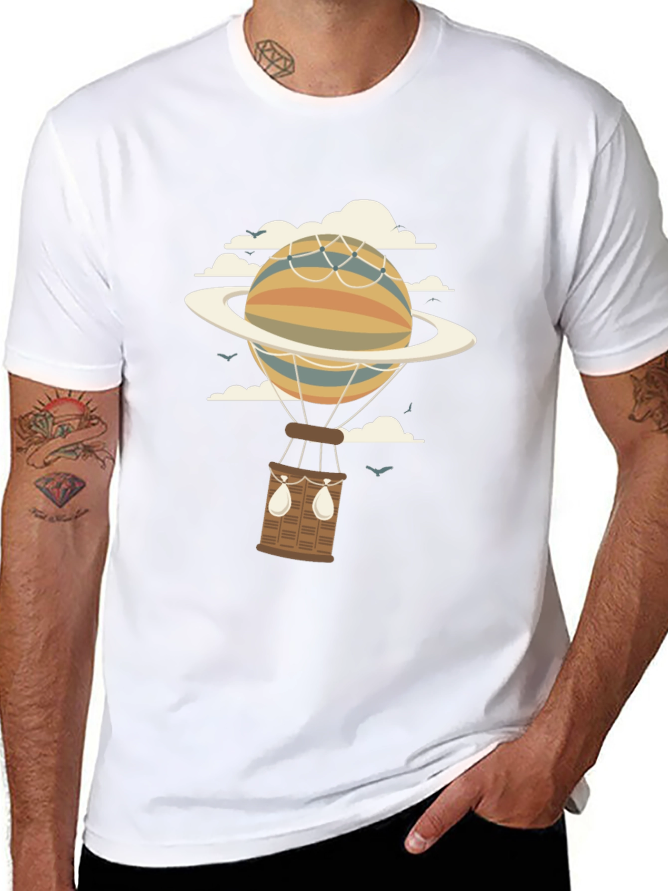 Retro Planet Hot Air Balloon Graphic T-Shirt