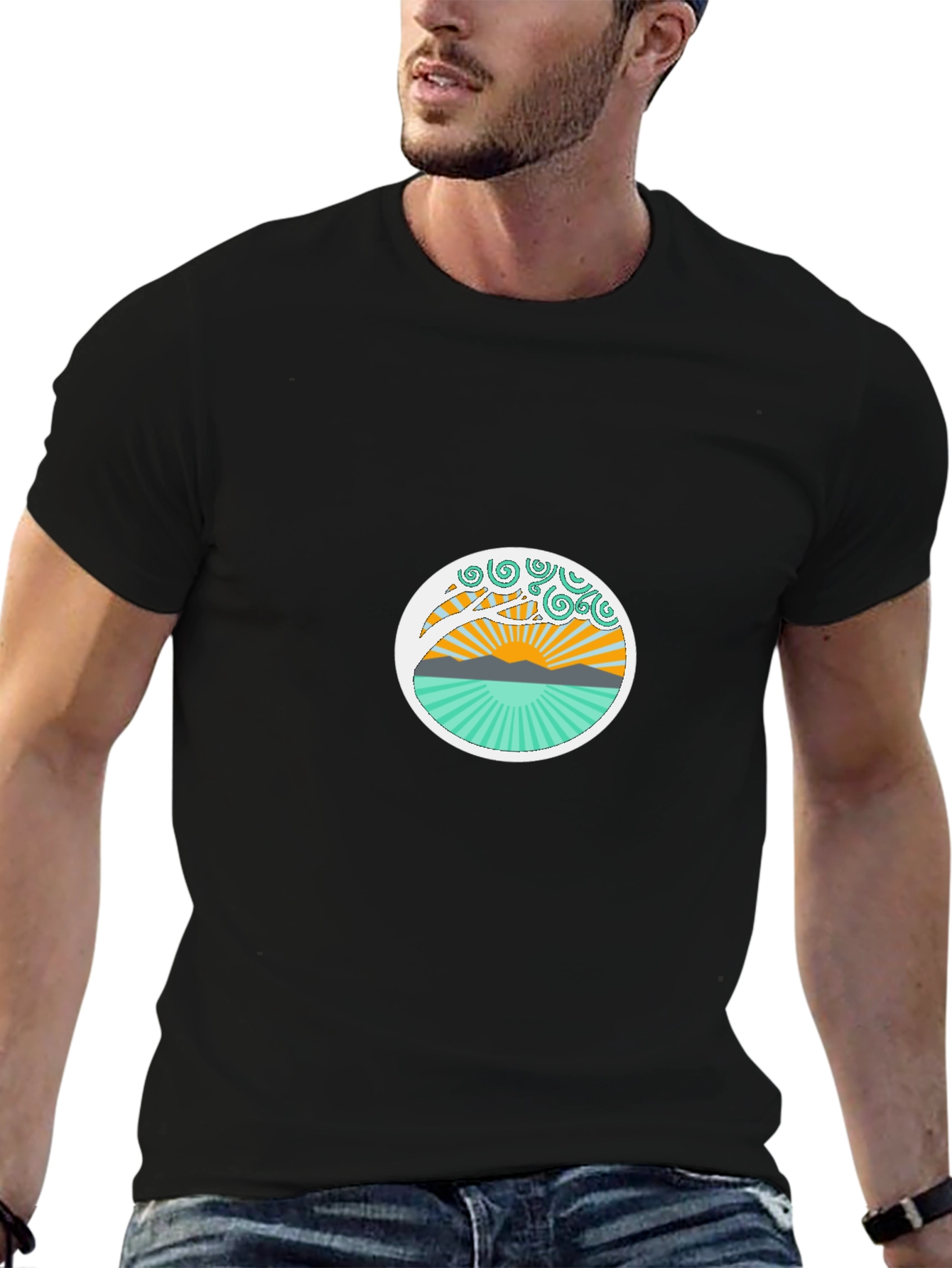 Sunset Tree Graphic Tee - Stylish Black T-Shirt