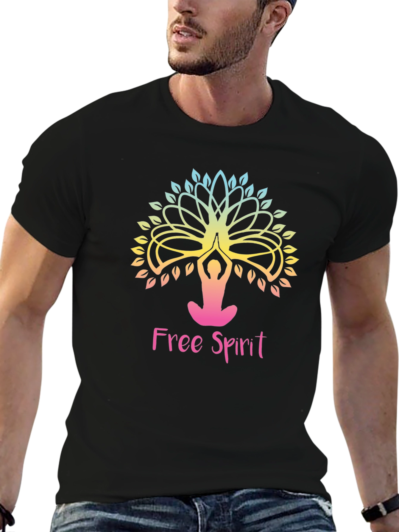 Free Spirit Yoga Tree Graphic Tee - Black