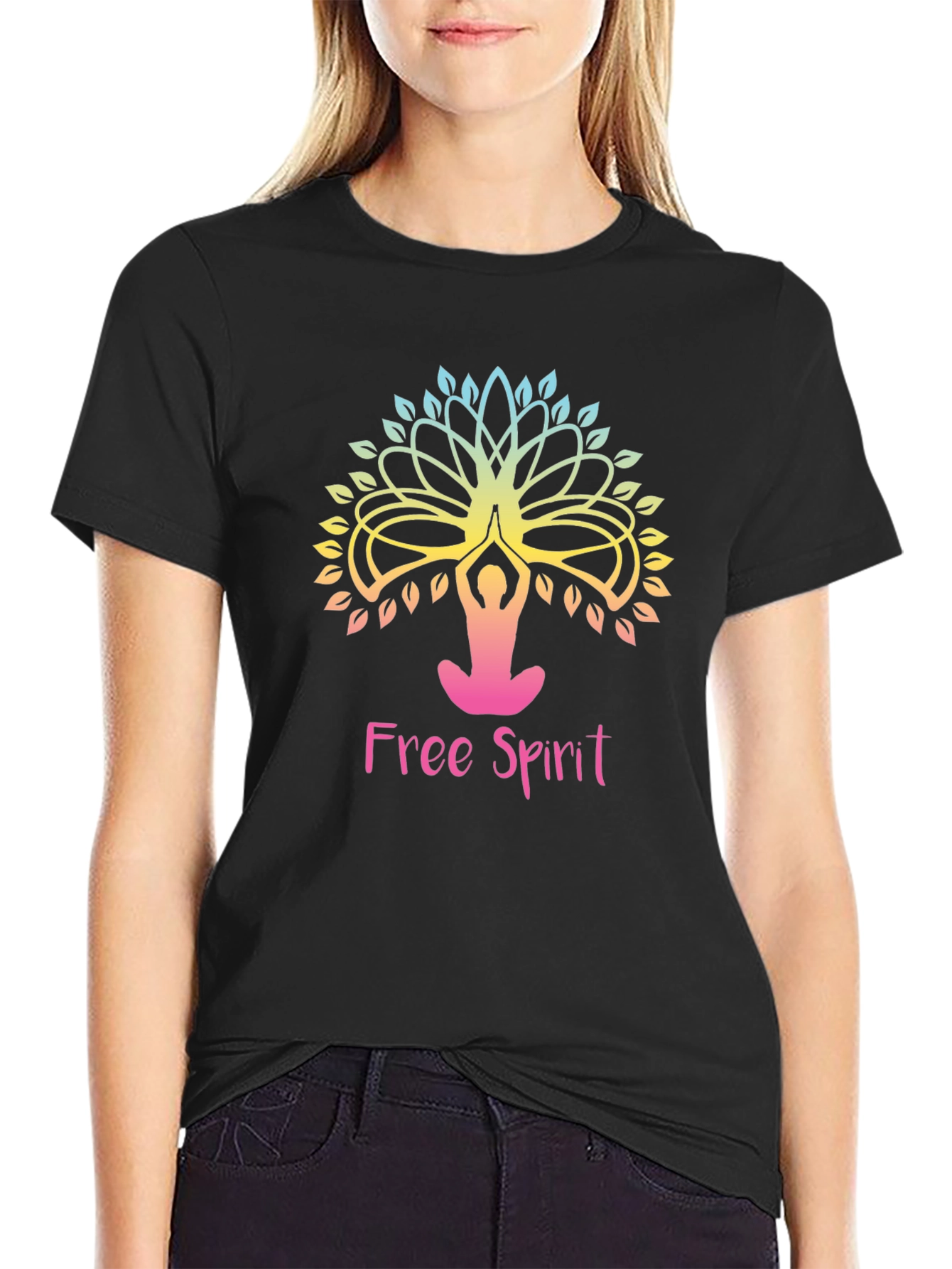 Free Spirit Yoga Tree Graphic Tee - Black