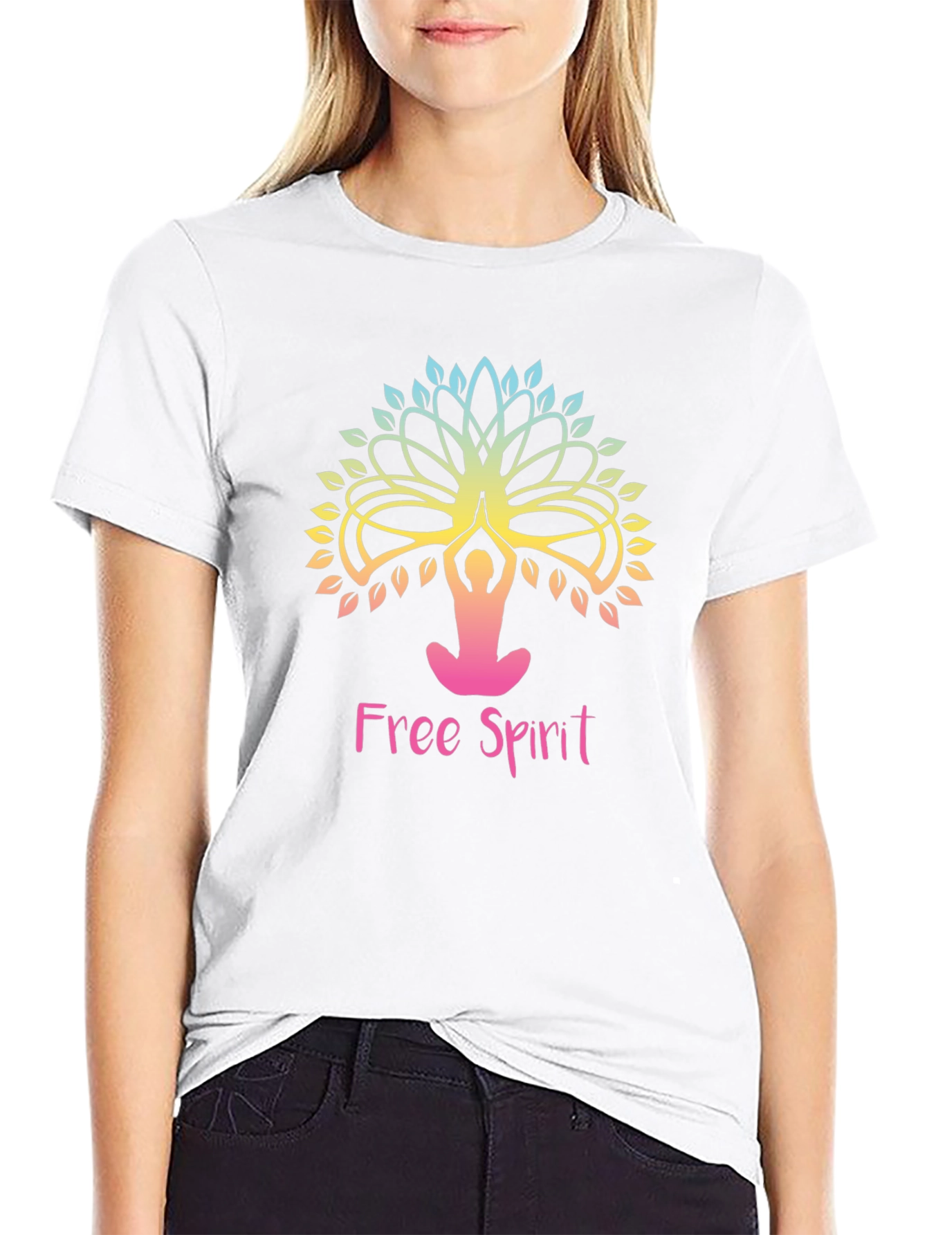 Free Spirit Yoga Tree Graphic Tee - Black