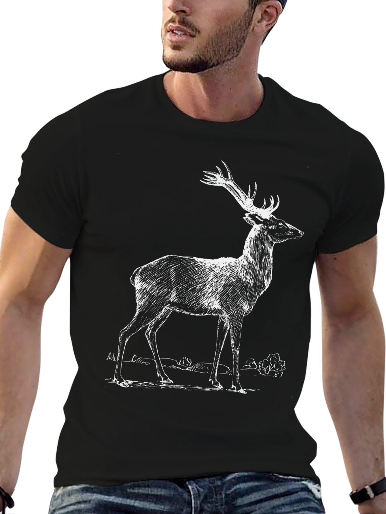 Deer Graphic Print Black T-Shirt