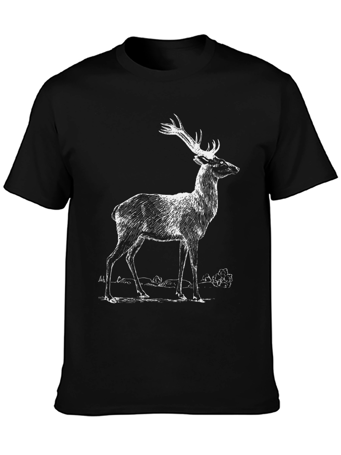Deer Graphic Print Black T-Shirt