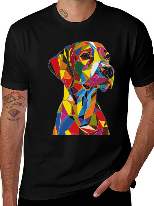 Geometric Dog Print T-Shirt - Modern Art Design