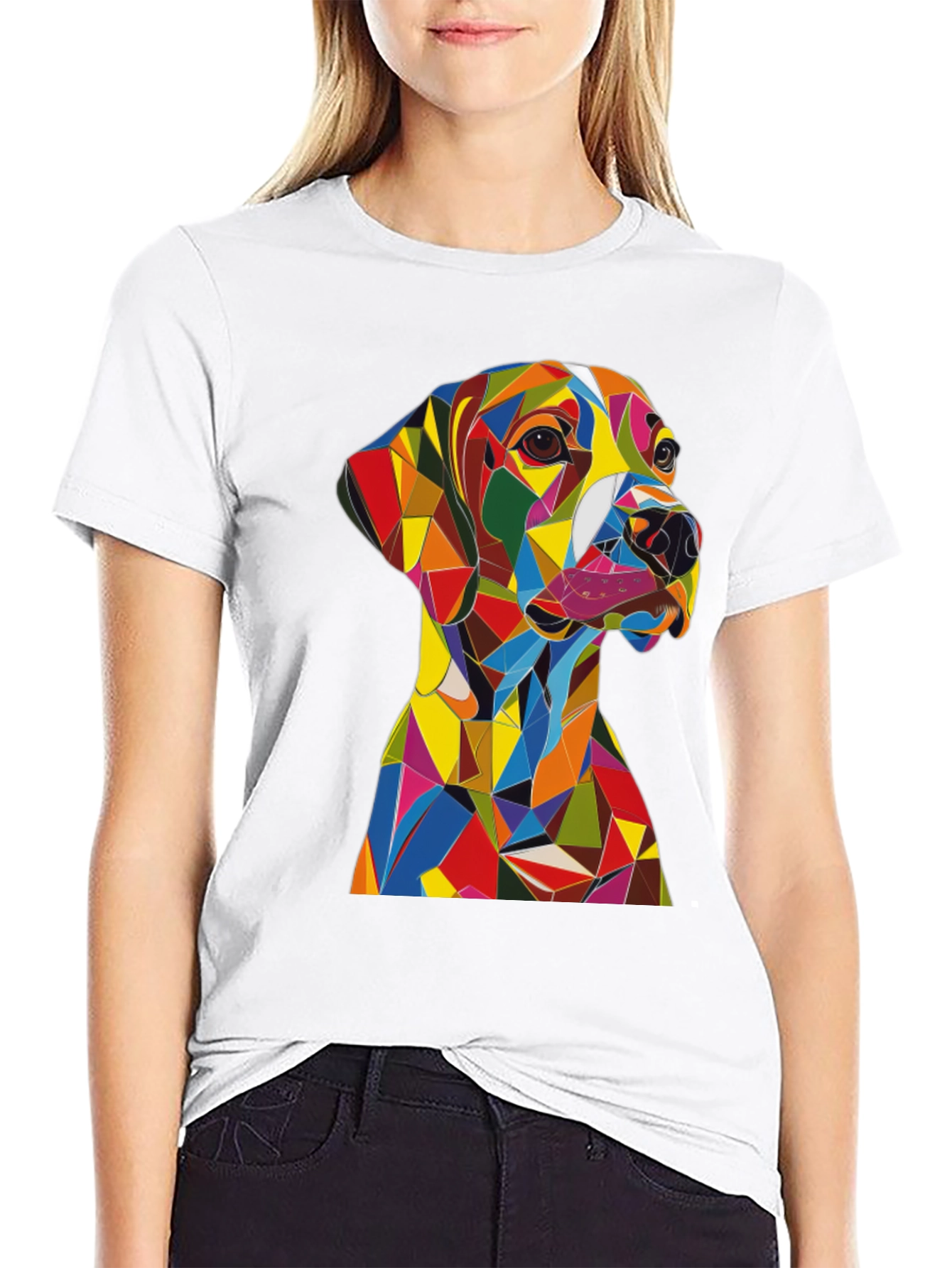 Geometric Dog Print T-Shirt - Modern Art Design