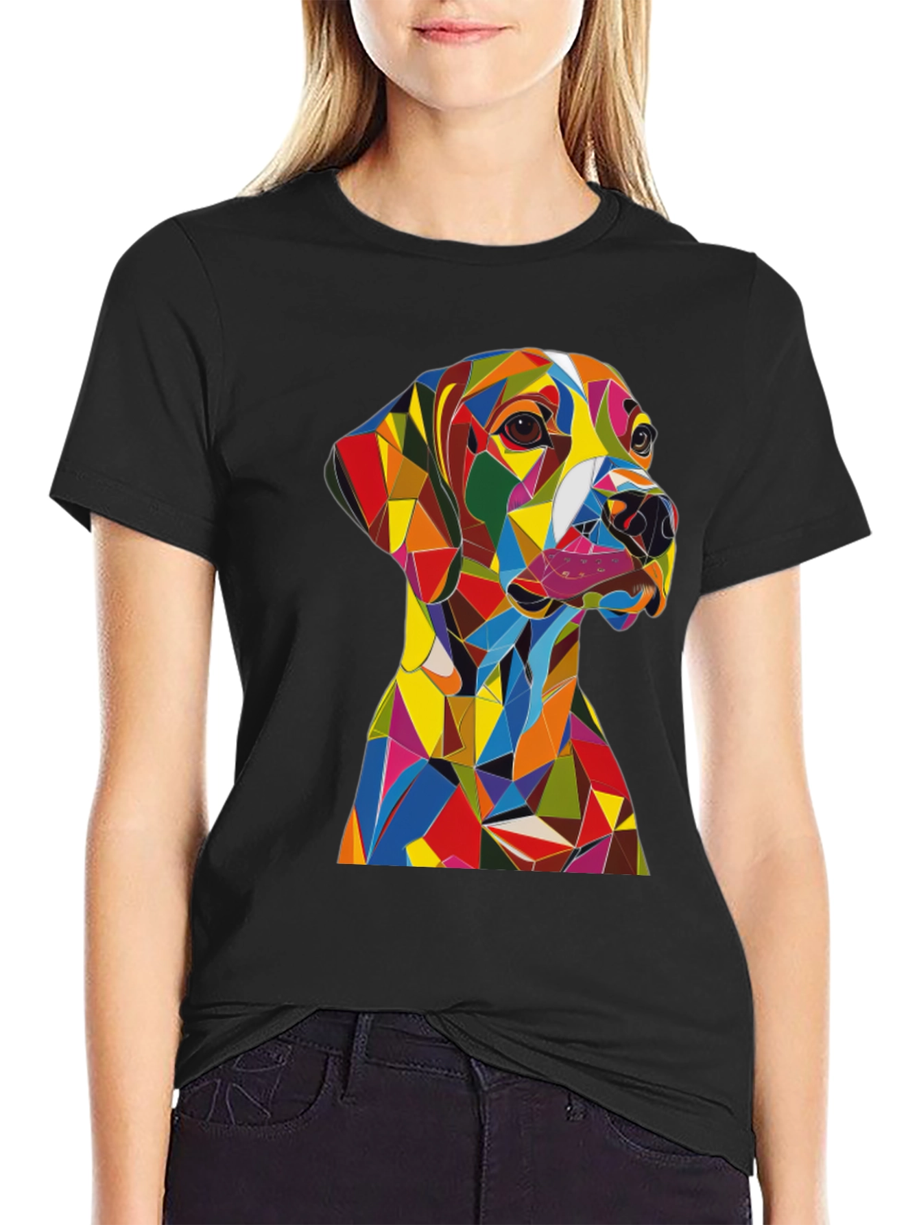 Geometric Dog Print T-Shirt - Modern Art Design