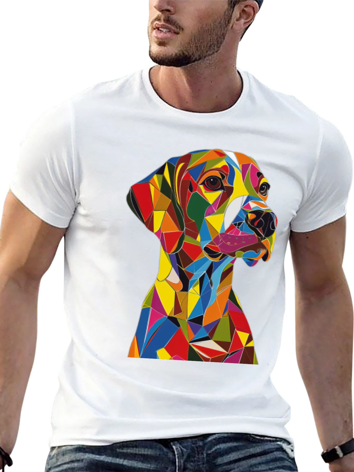 Geometric Dog Print T-Shirt - Modern Art Design