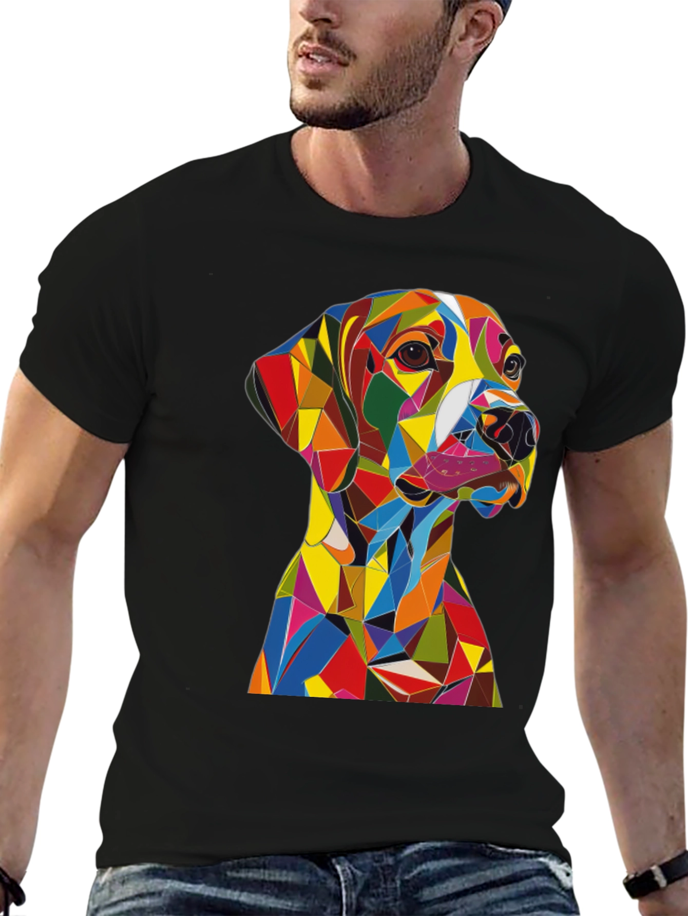 Geometric Dog Print T-Shirt - Modern Art Design