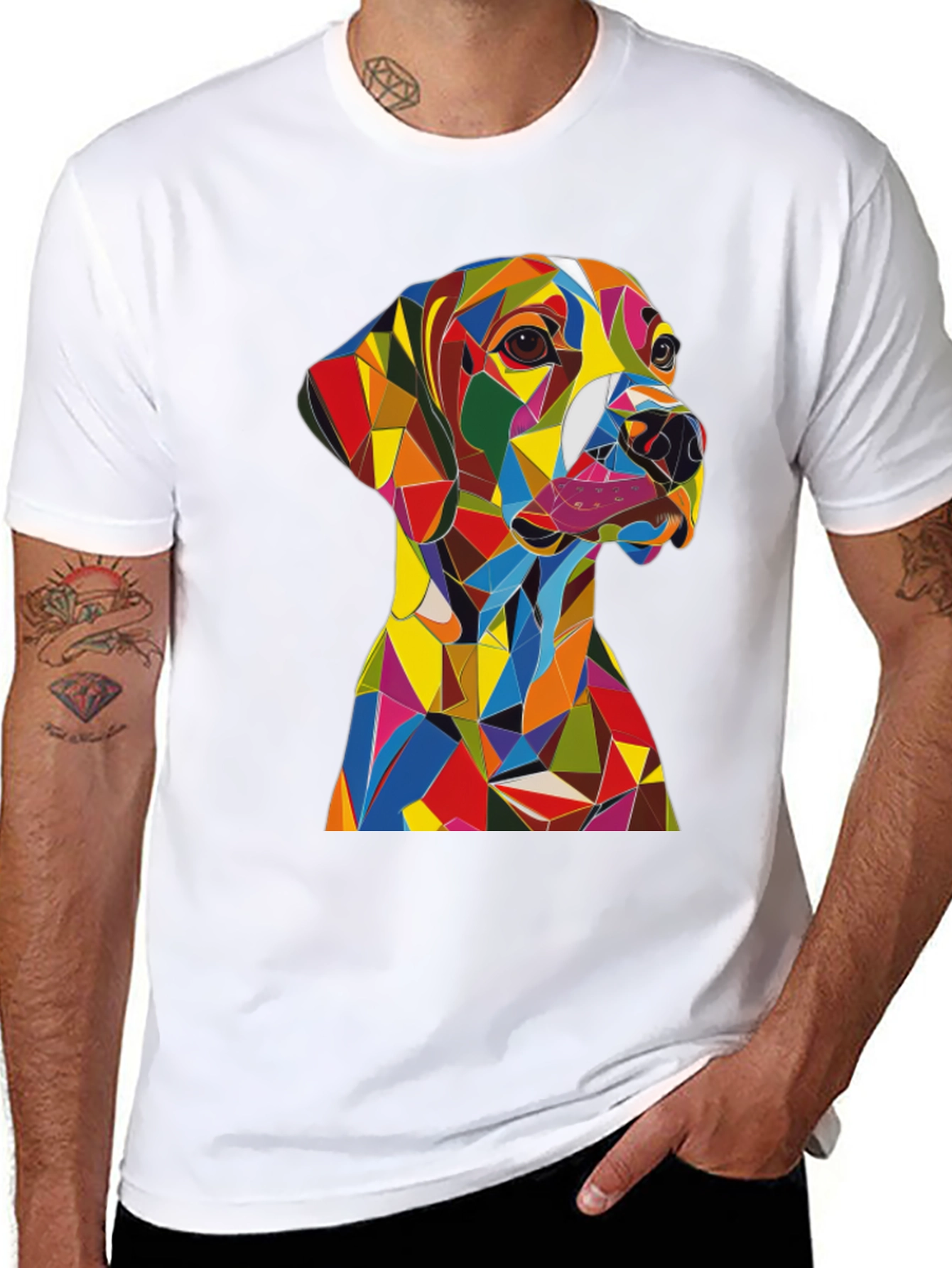 Geometric Dog Print T-Shirt - Modern Art Design