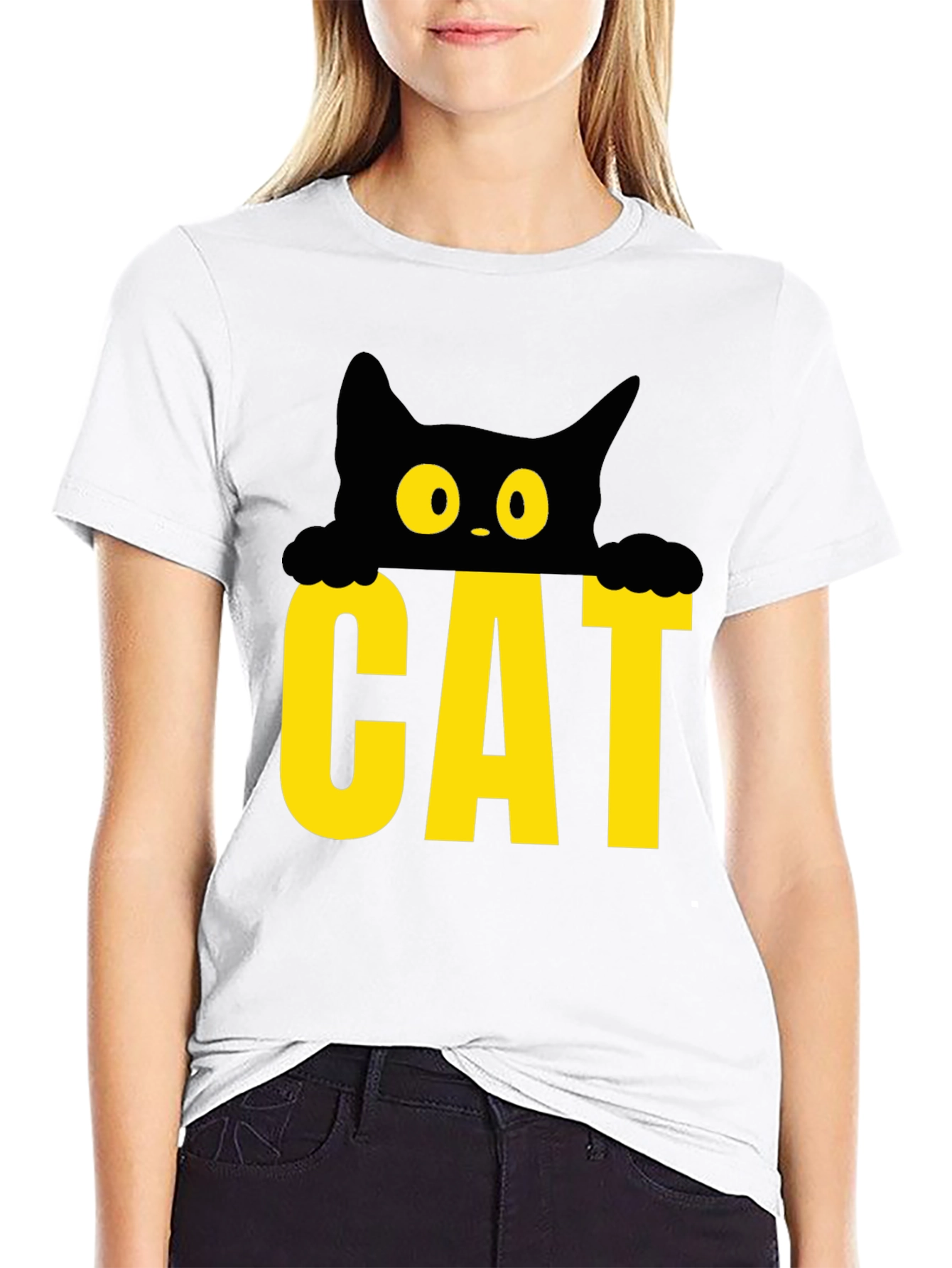 Cat Peek-a-Boo Graphic Tee - Black