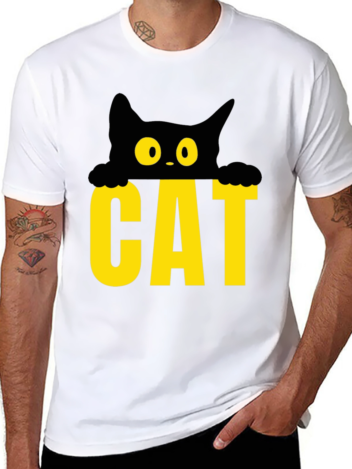 Cat Peek-a-Boo Graphic Tee - Black