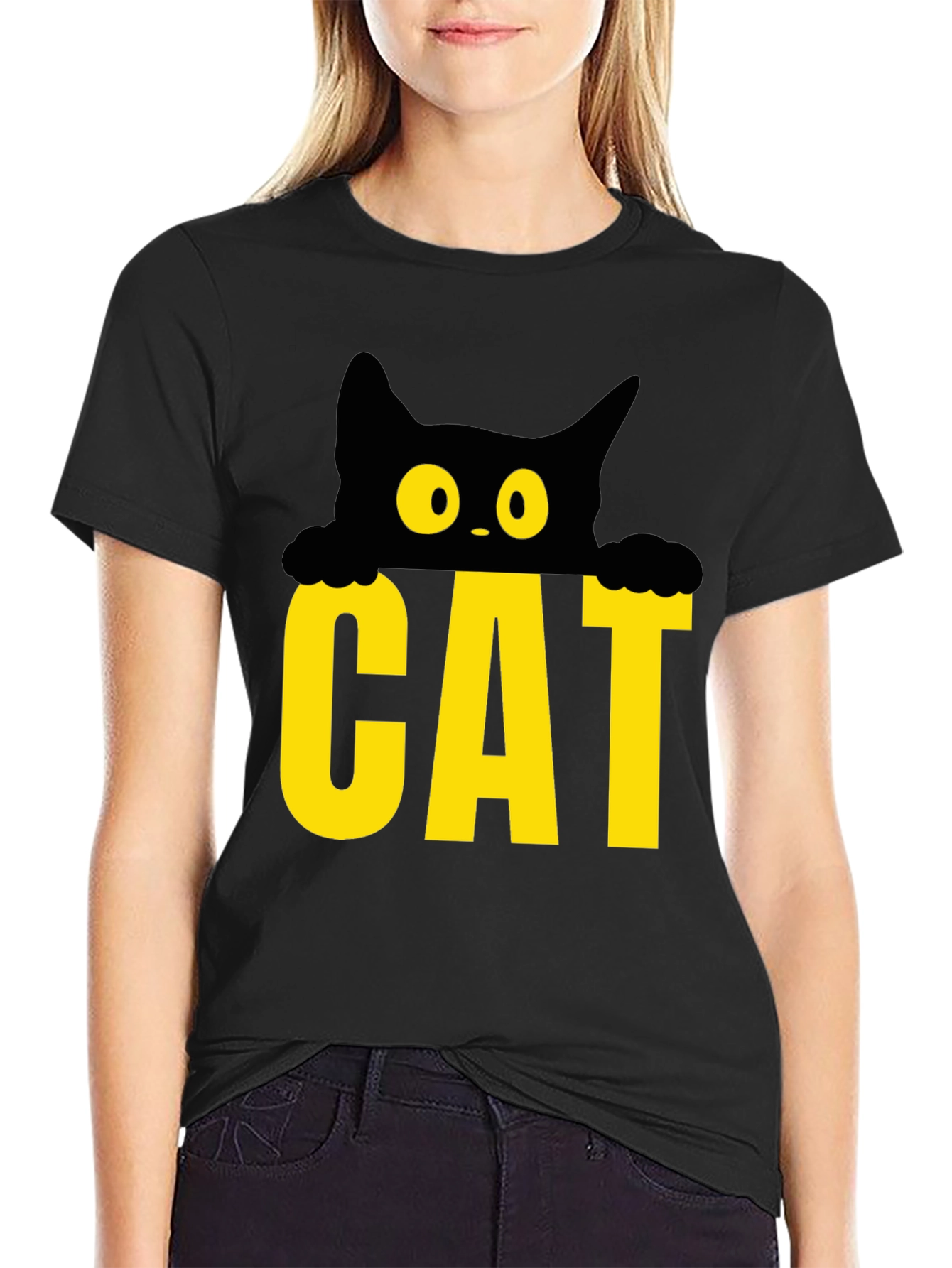 Cat Peek-a-Boo Graphic Tee - Black