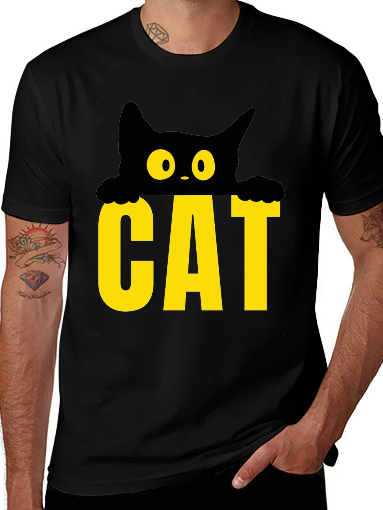 Cat Peek-a-Boo Graphic Tee - Black