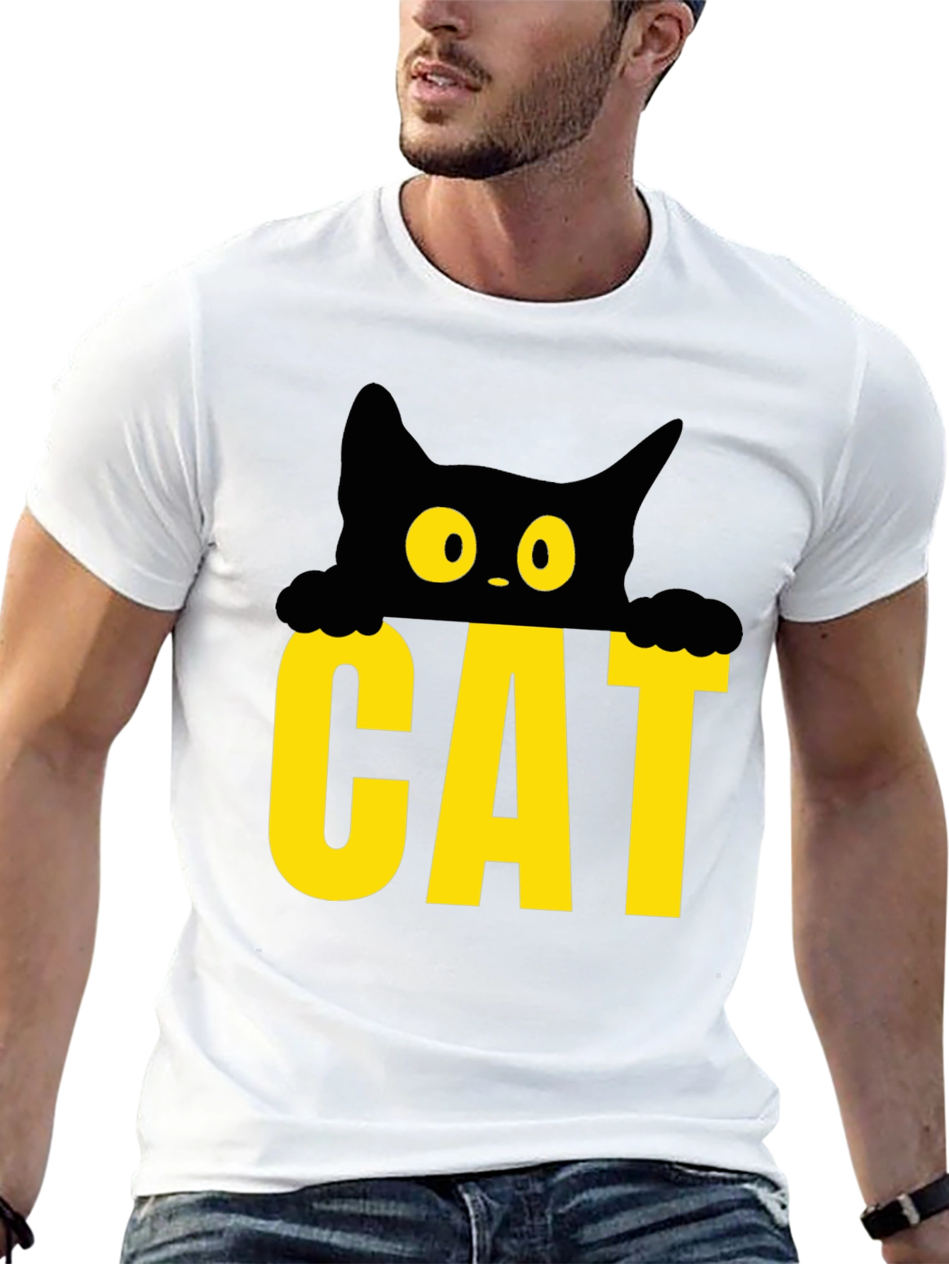 Cat Peek-a-Boo Graphic Tee - Black