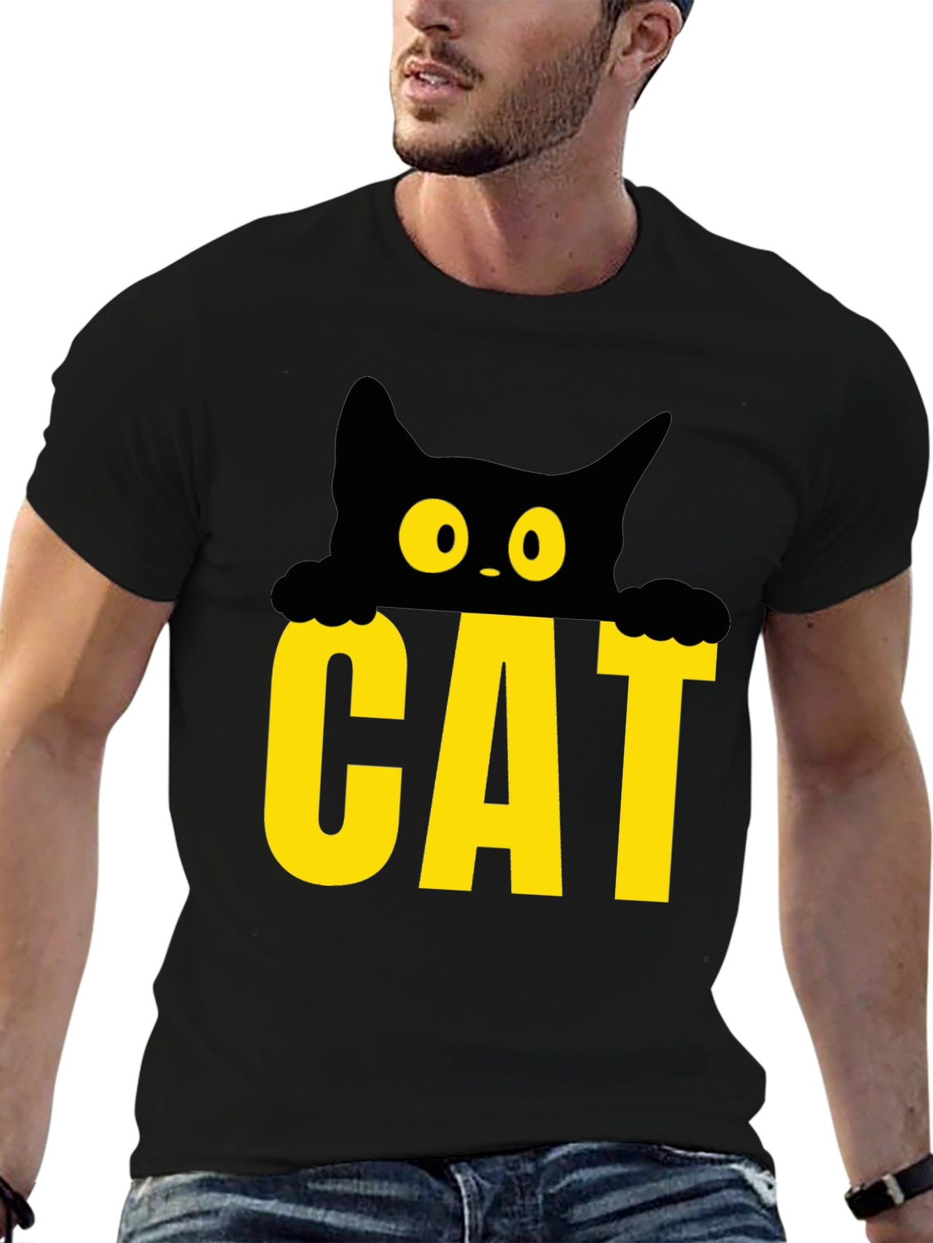 Cat Peek-a-Boo Graphic Tee - Black