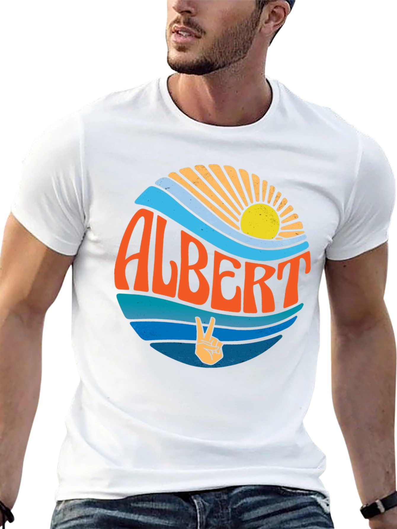 Retro Albert Peace Sign Graphic T-Shirt