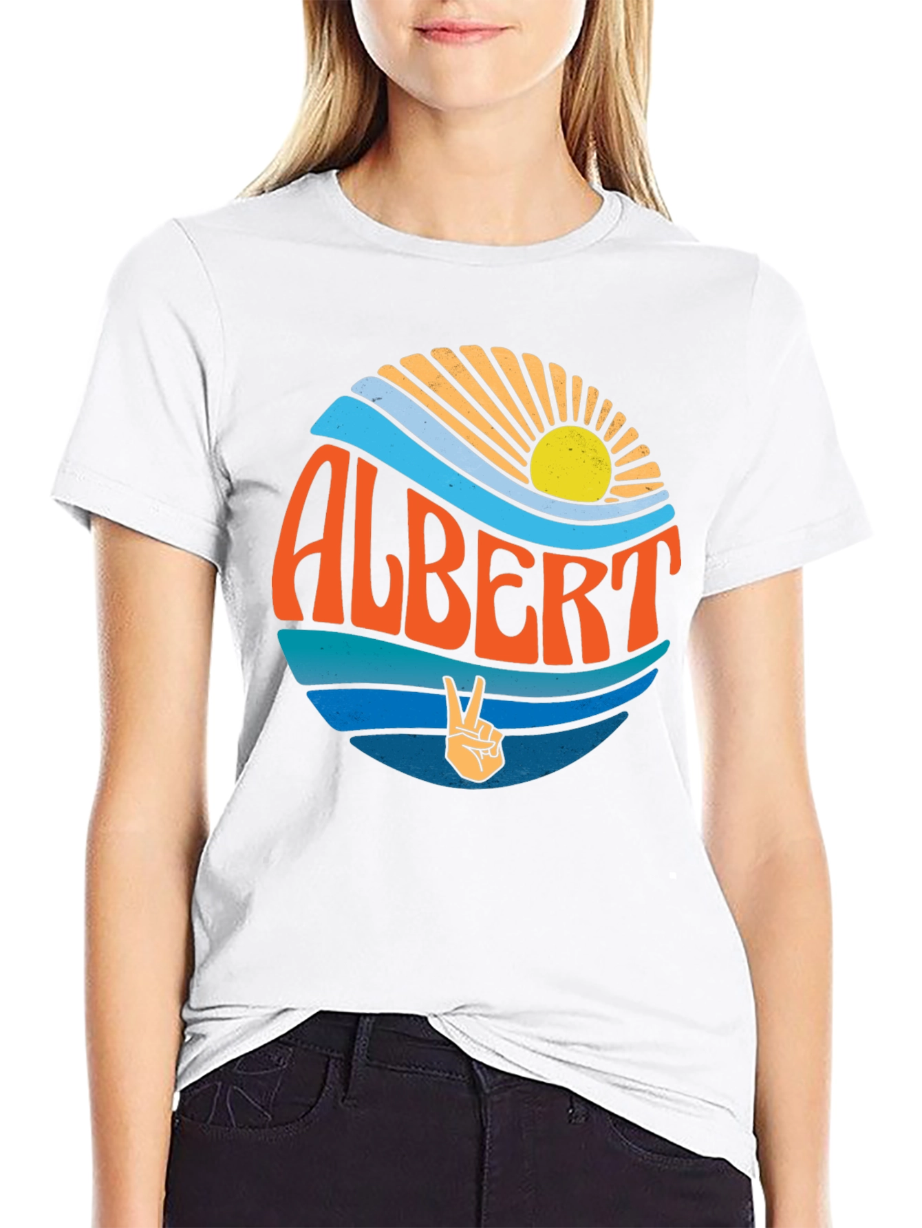 Retro Albert Peace Sign Graphic T-Shirt